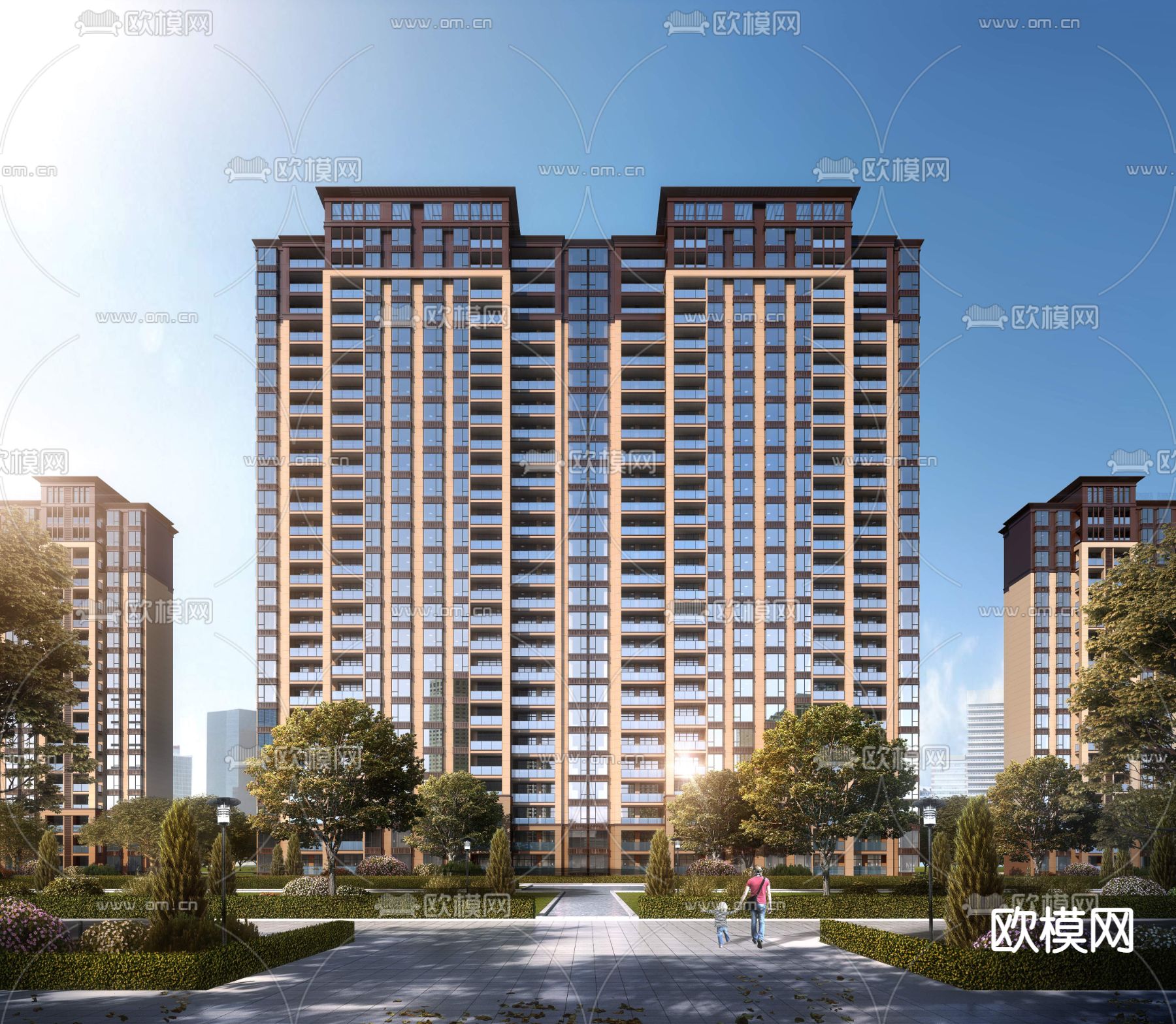 现代住宅楼建筑外观psd下载