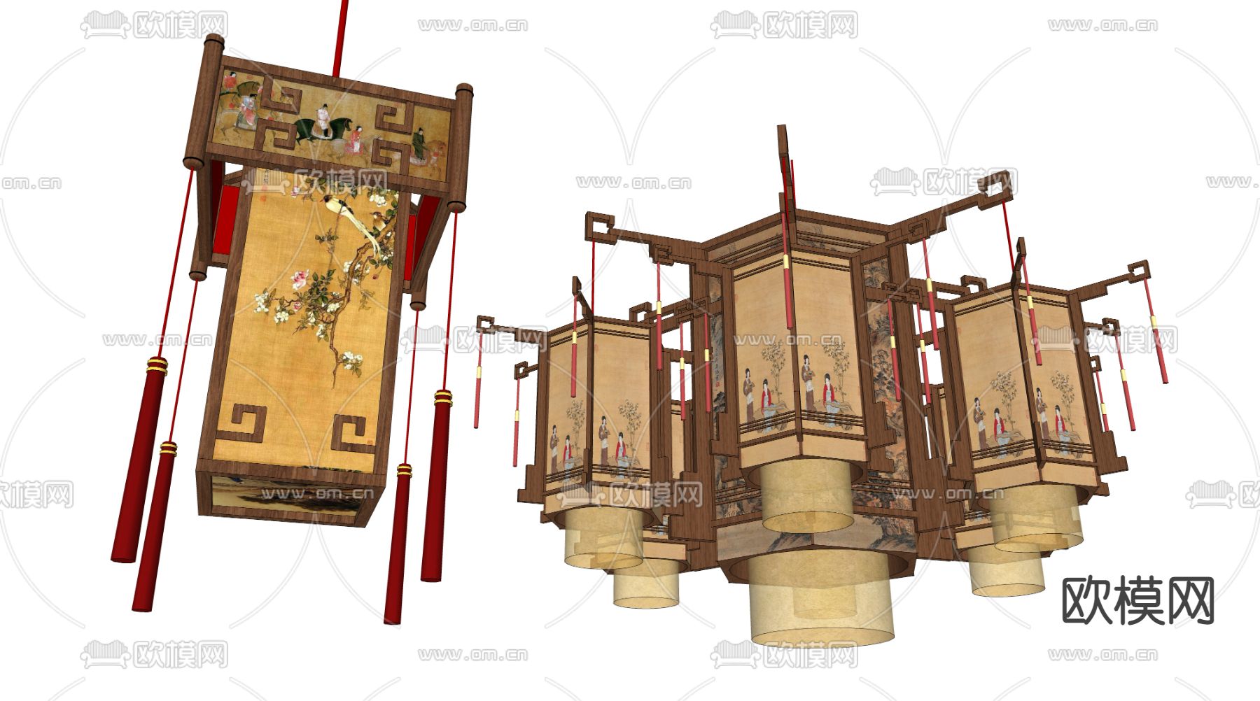 中式宫灯吊灯su模型下载（渲染图2）