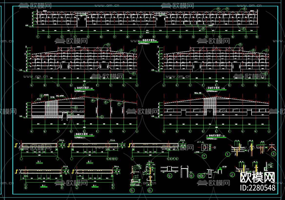 工业厂房cad施工图下载（渲染图4）