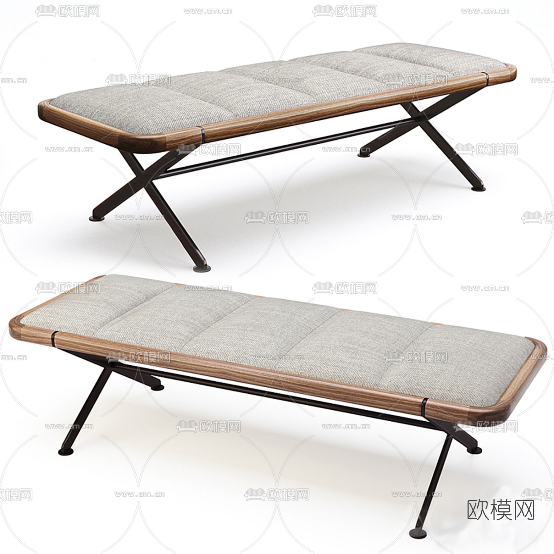 现代米色长凳3d模型下载