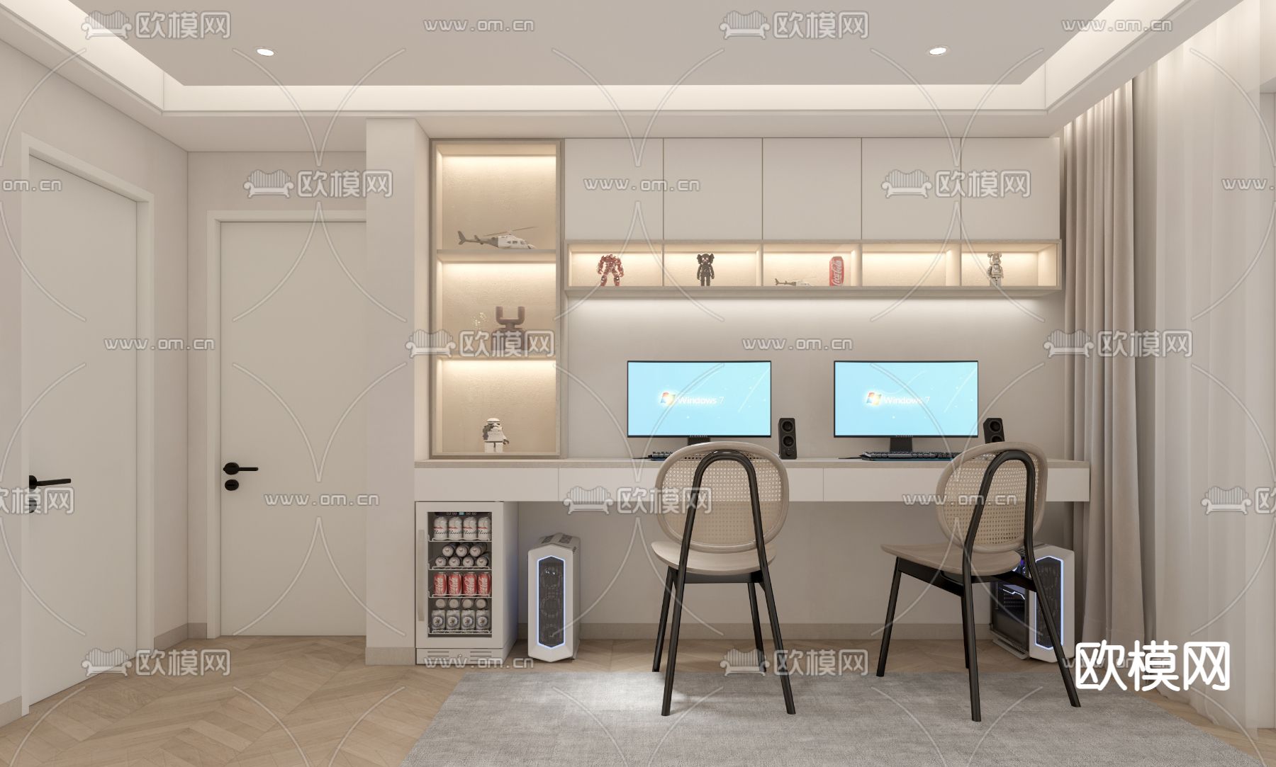 现代客厅餐厅主卧免费3d模型下载（渲染图3）