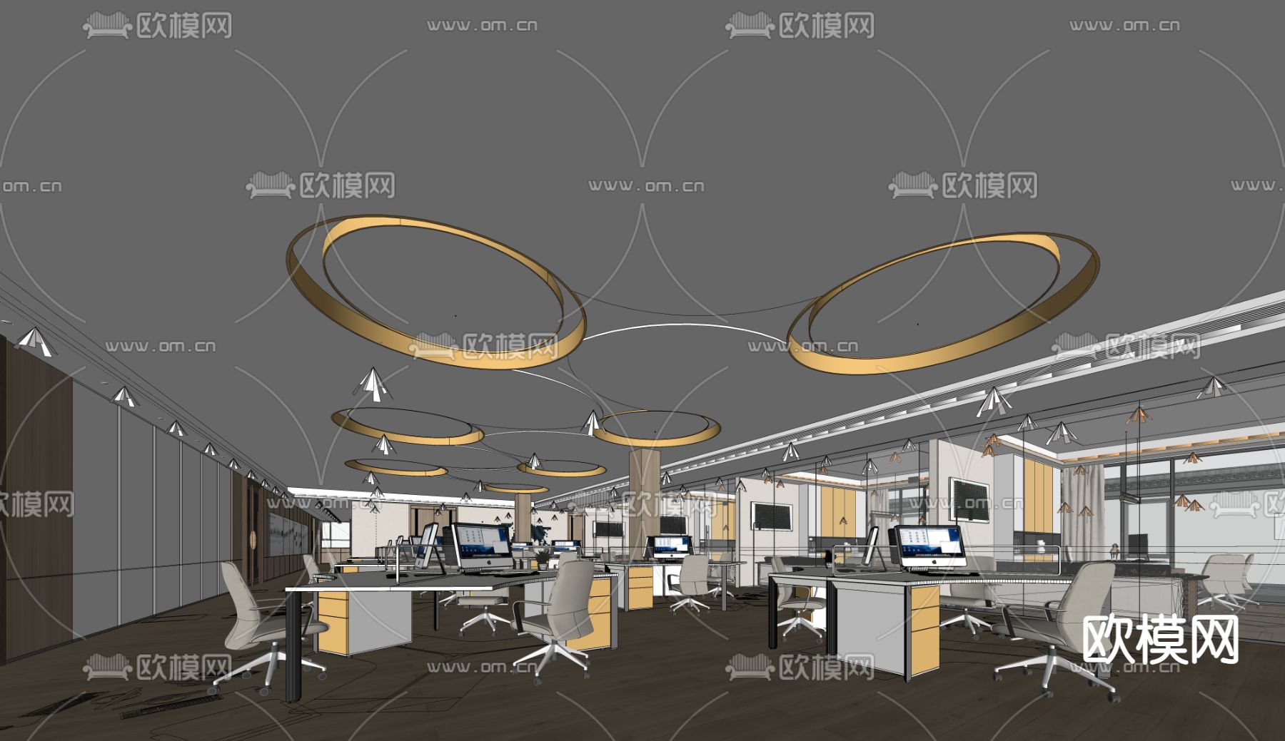 现代办公区su模型