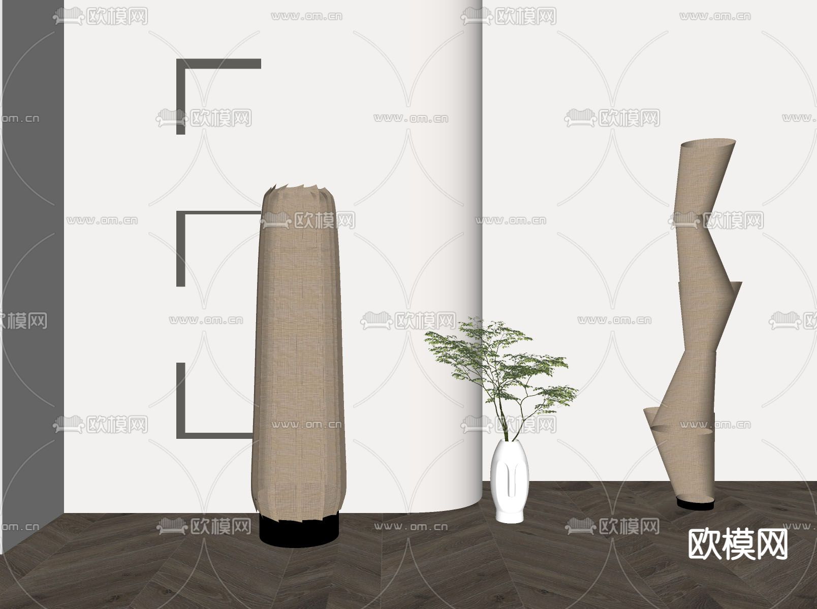 侘寂风竹编落地灯su模型下载（渲染图2）