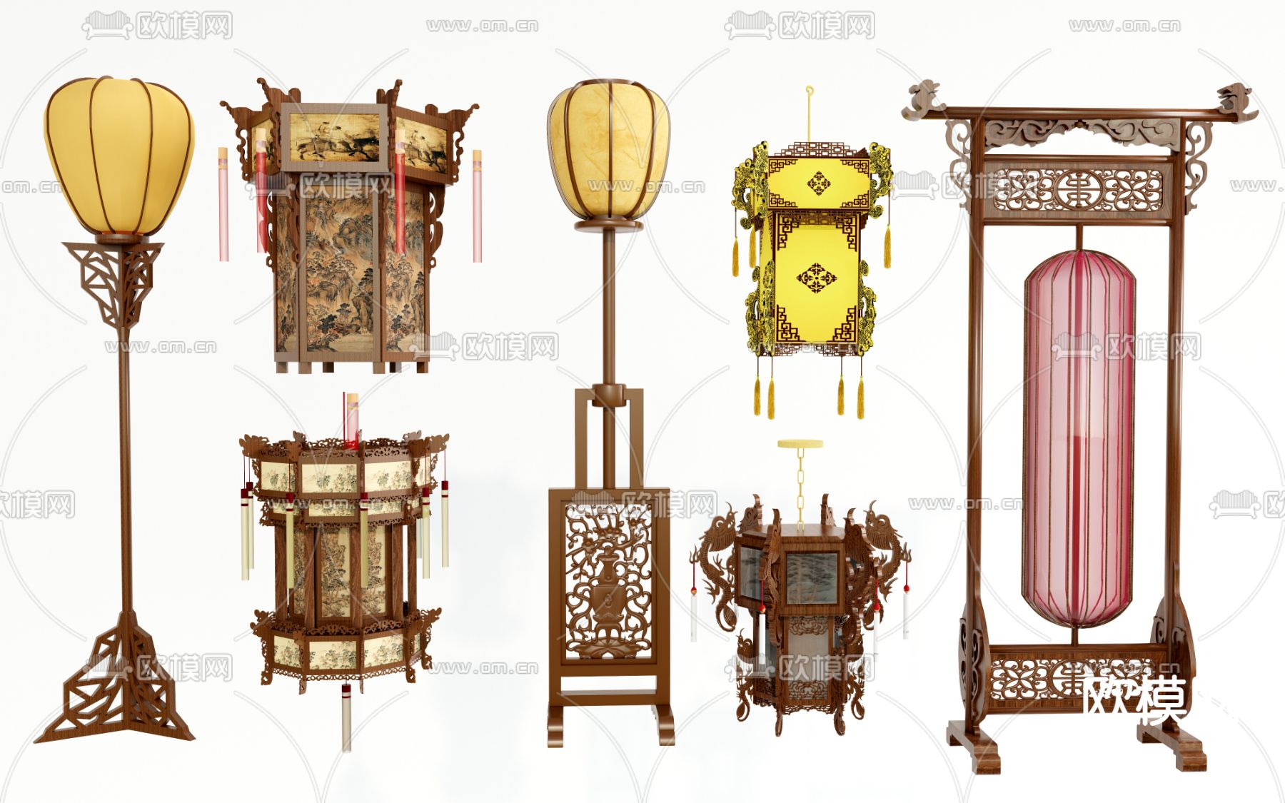 中式落地灯宫灯su模型下载（渲染图1）