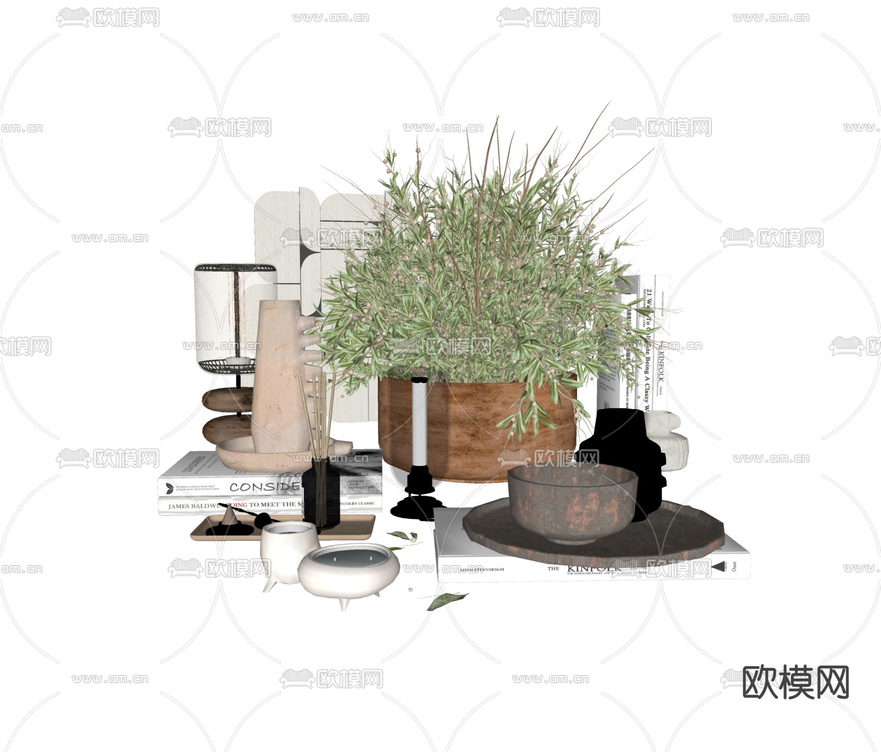 现代花瓶书籍饰品摆件su模型
