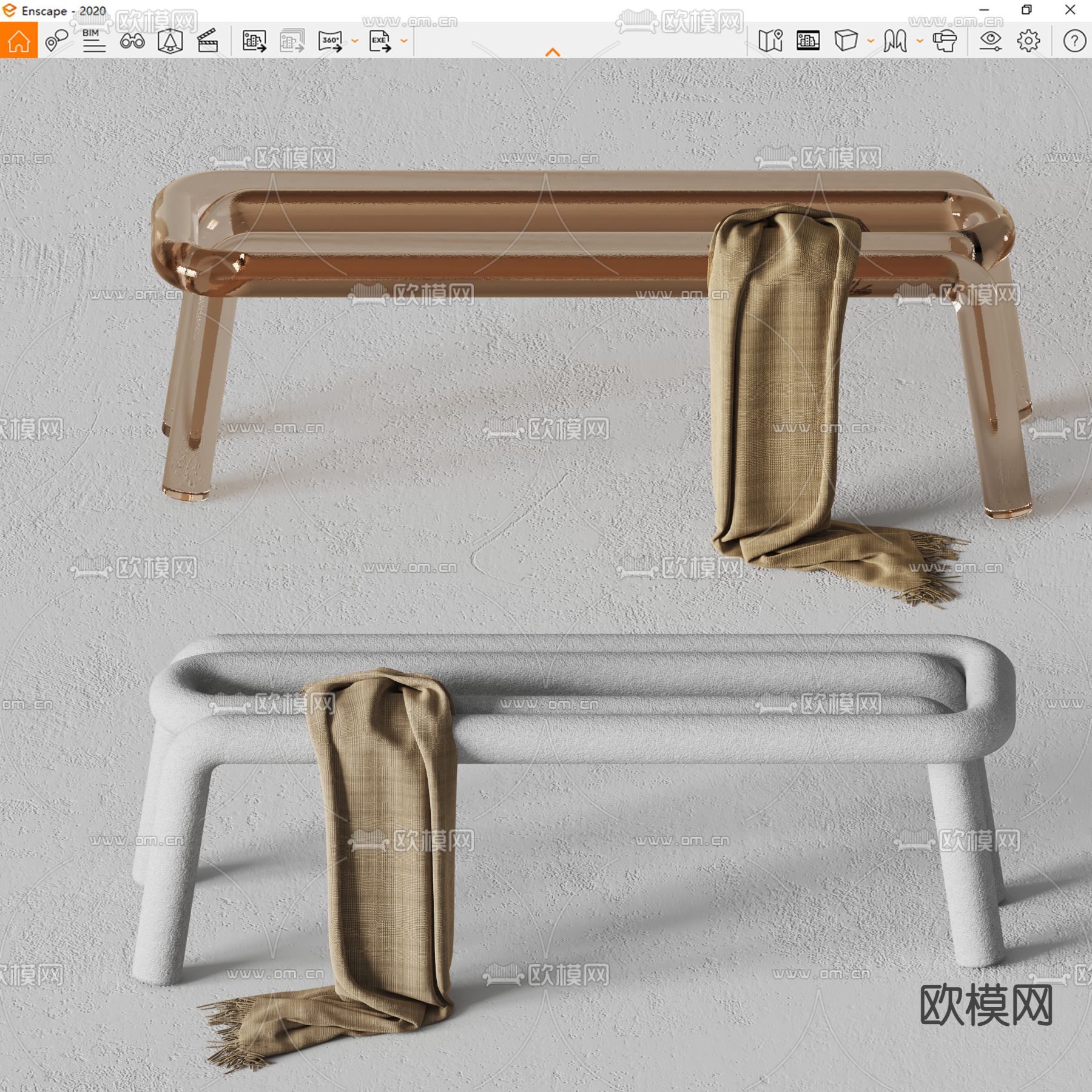 现代管状亚克力长凳su模型下载（渲染图3）