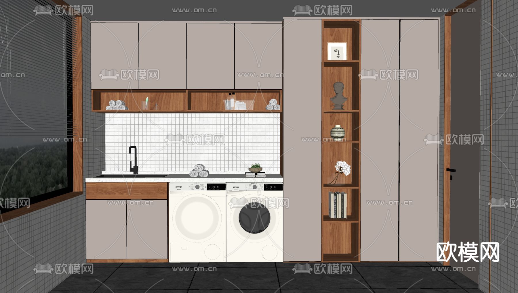 北欧阳台洗衣服su模型下载（渲染图2）