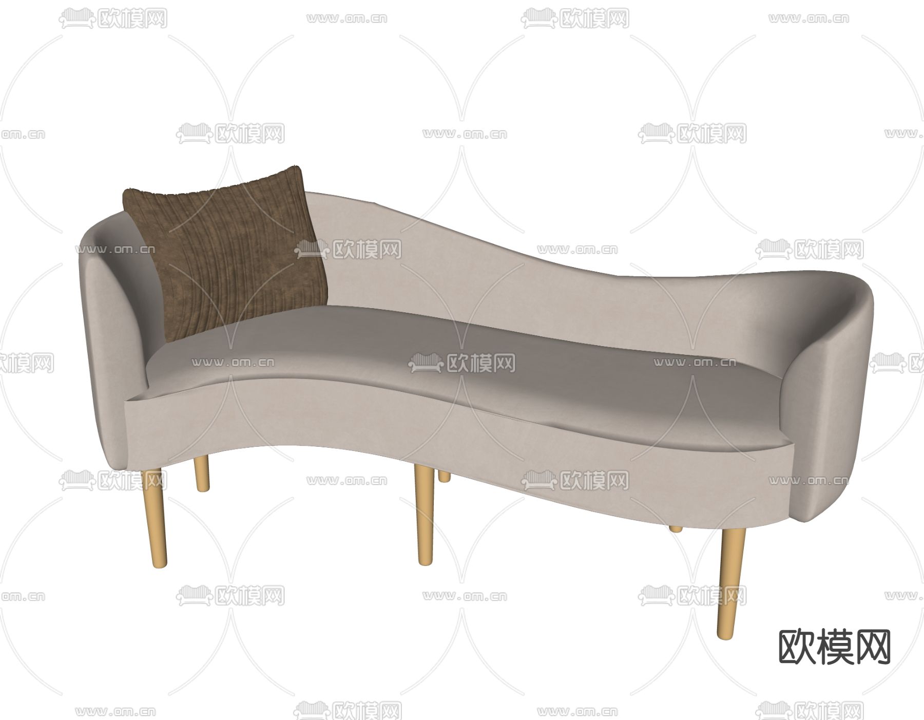 现代浅啡色沙发贵妃椅su模型下载（渲染图2）