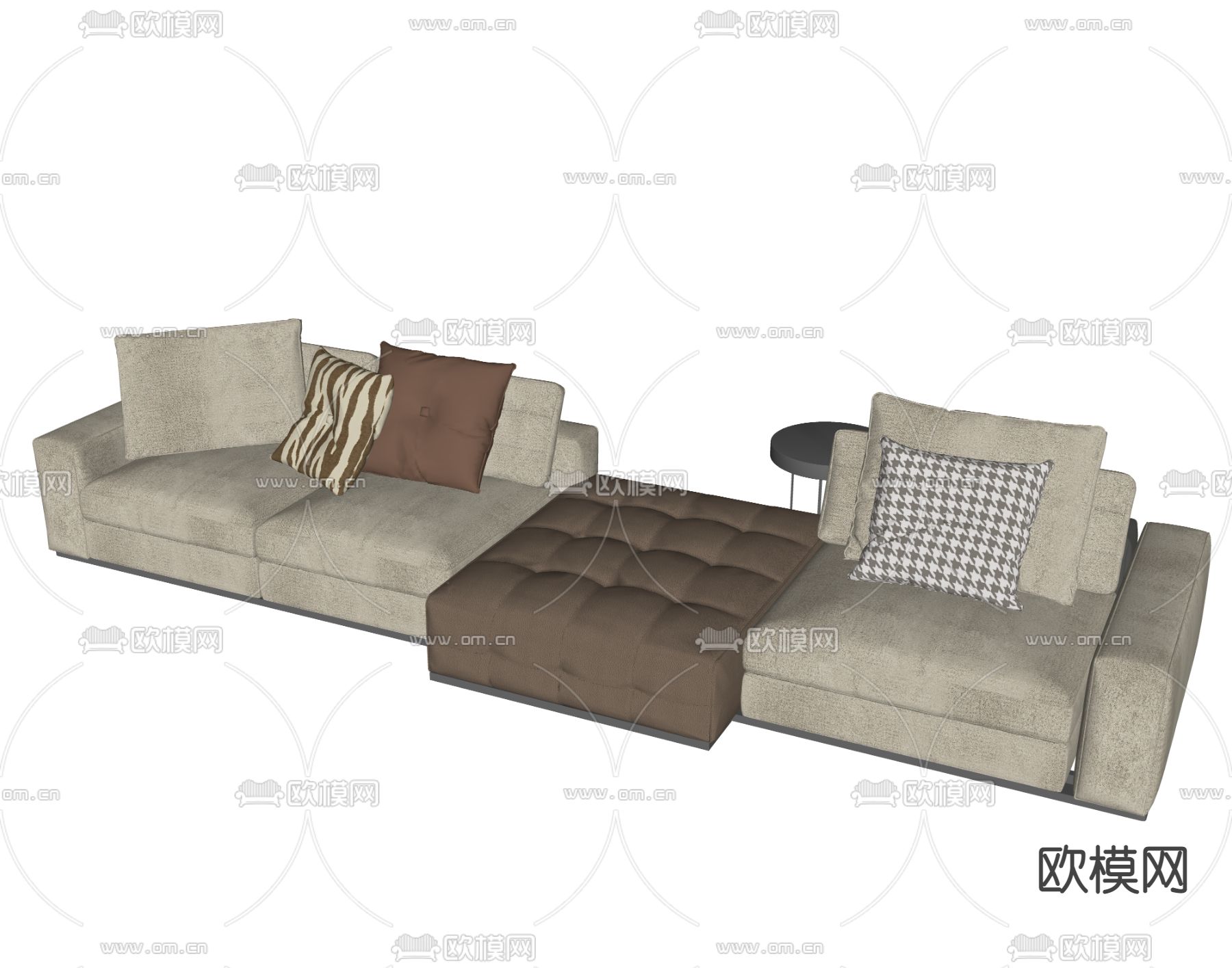 奶油风多人沙发su模型下载（渲染图3）