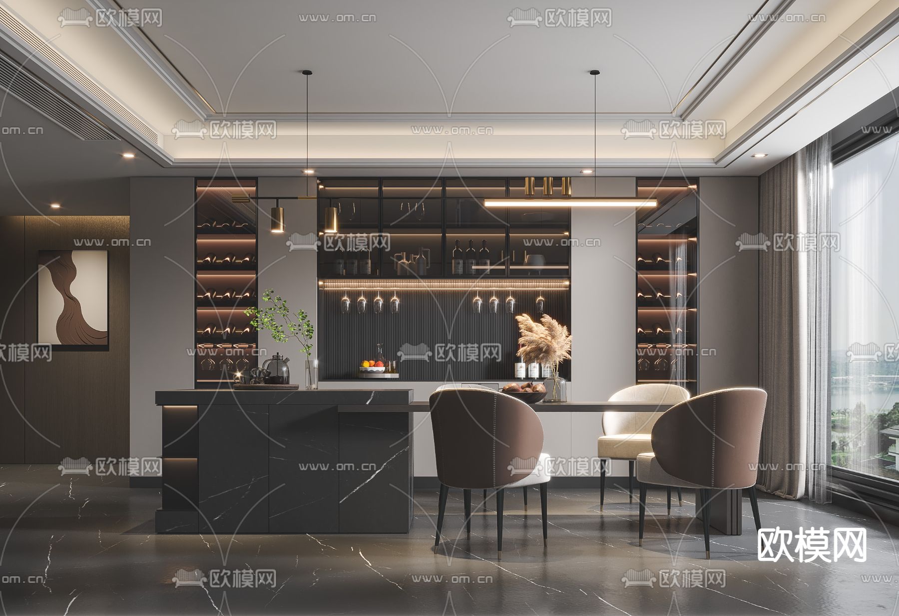 现代餐厅su模型下载_ID12104166_sketchup模型下载-欧模网