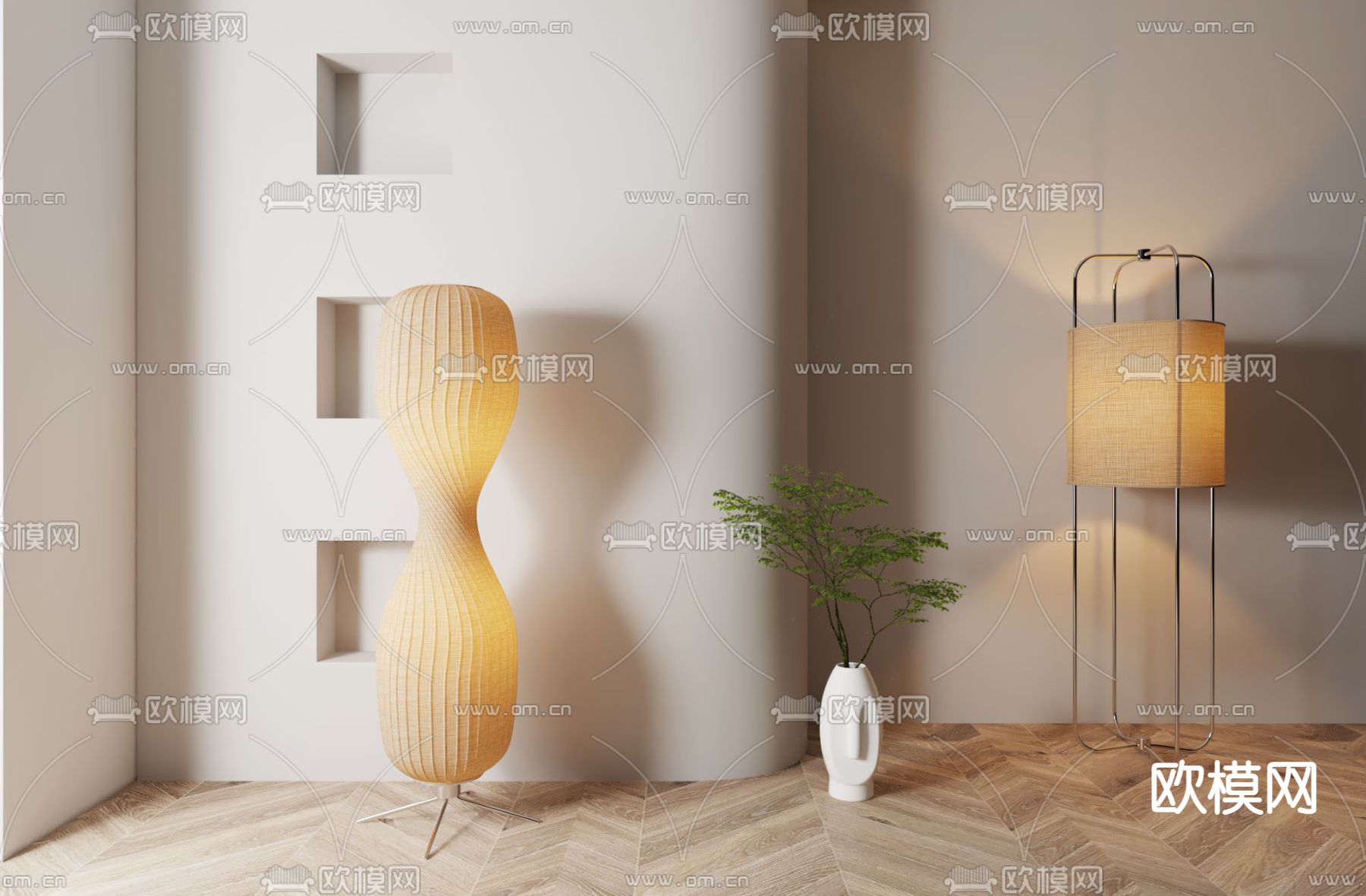 侘寂风花生落地灯su模型下载（渲染图1）