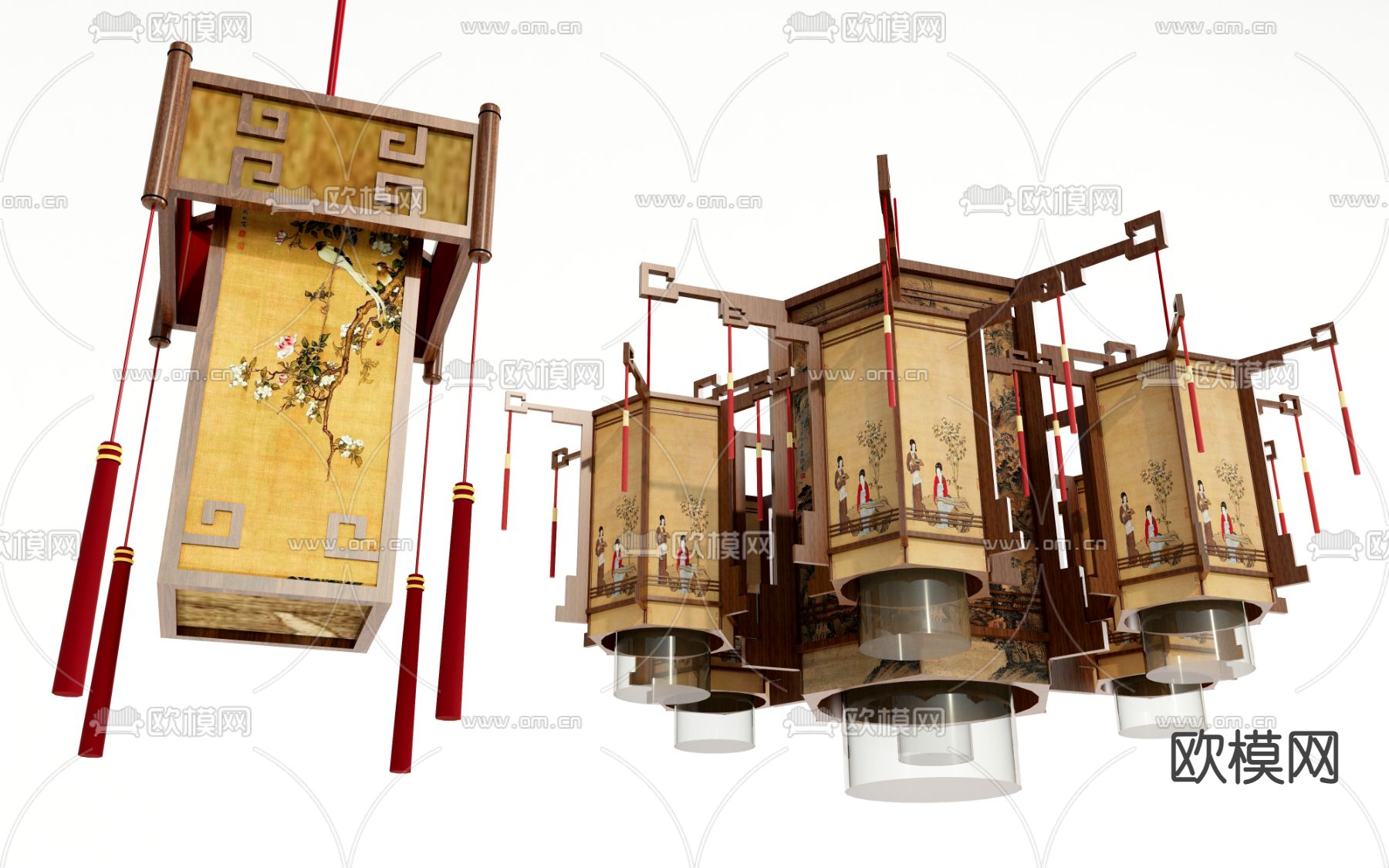 中式宫灯吊灯su模型下载（渲染图1）