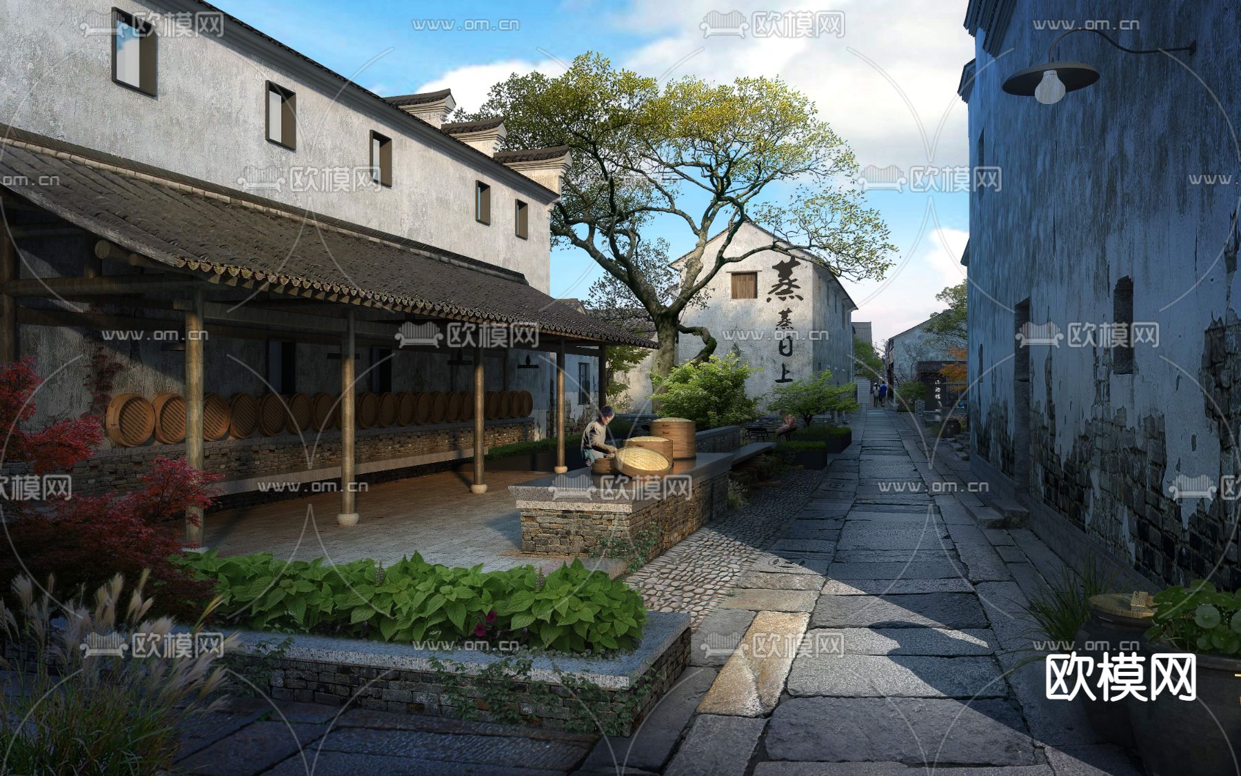 新中式农村早餐摊街道psd下载