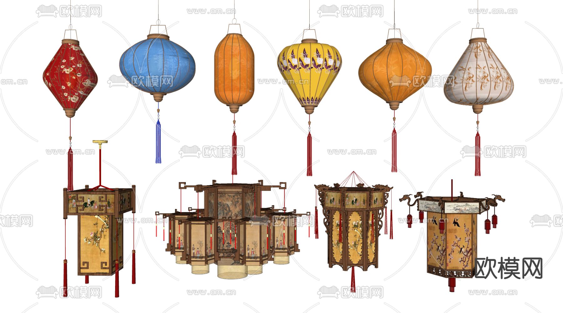中式宫灯吊灯su模型下载（渲染图2）
