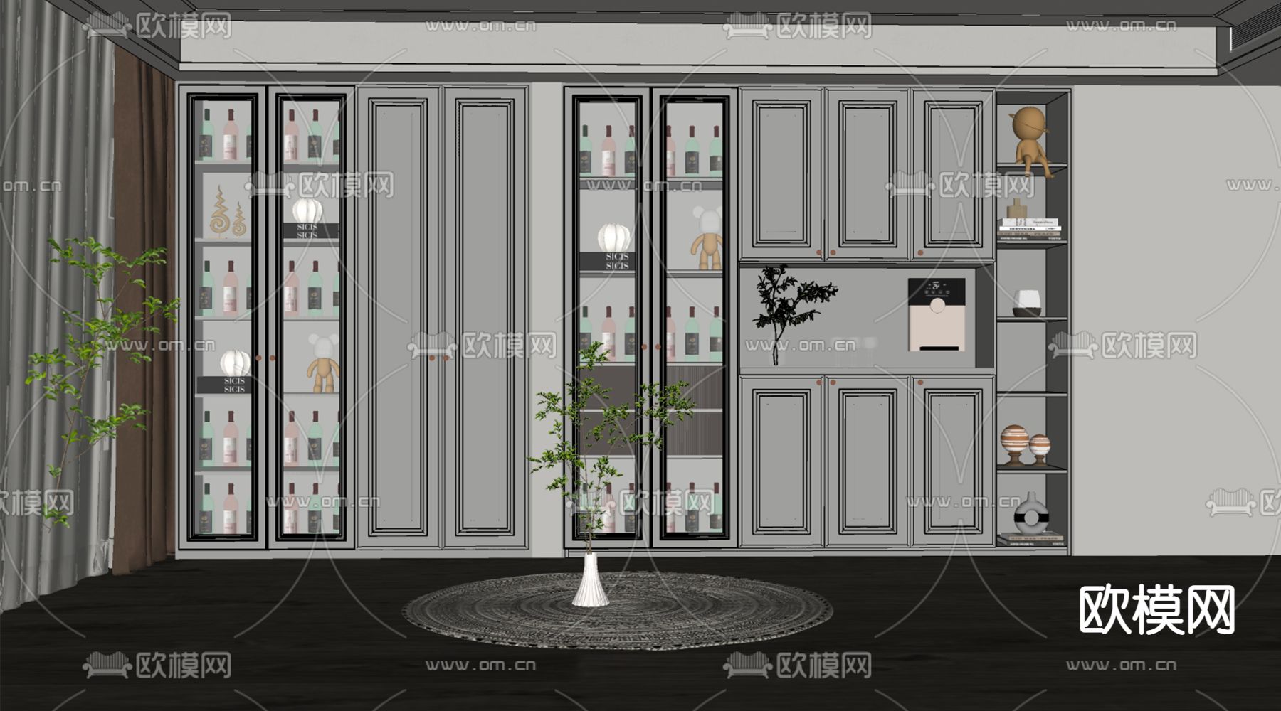 欧式酒柜su模型下载（渲染图2）