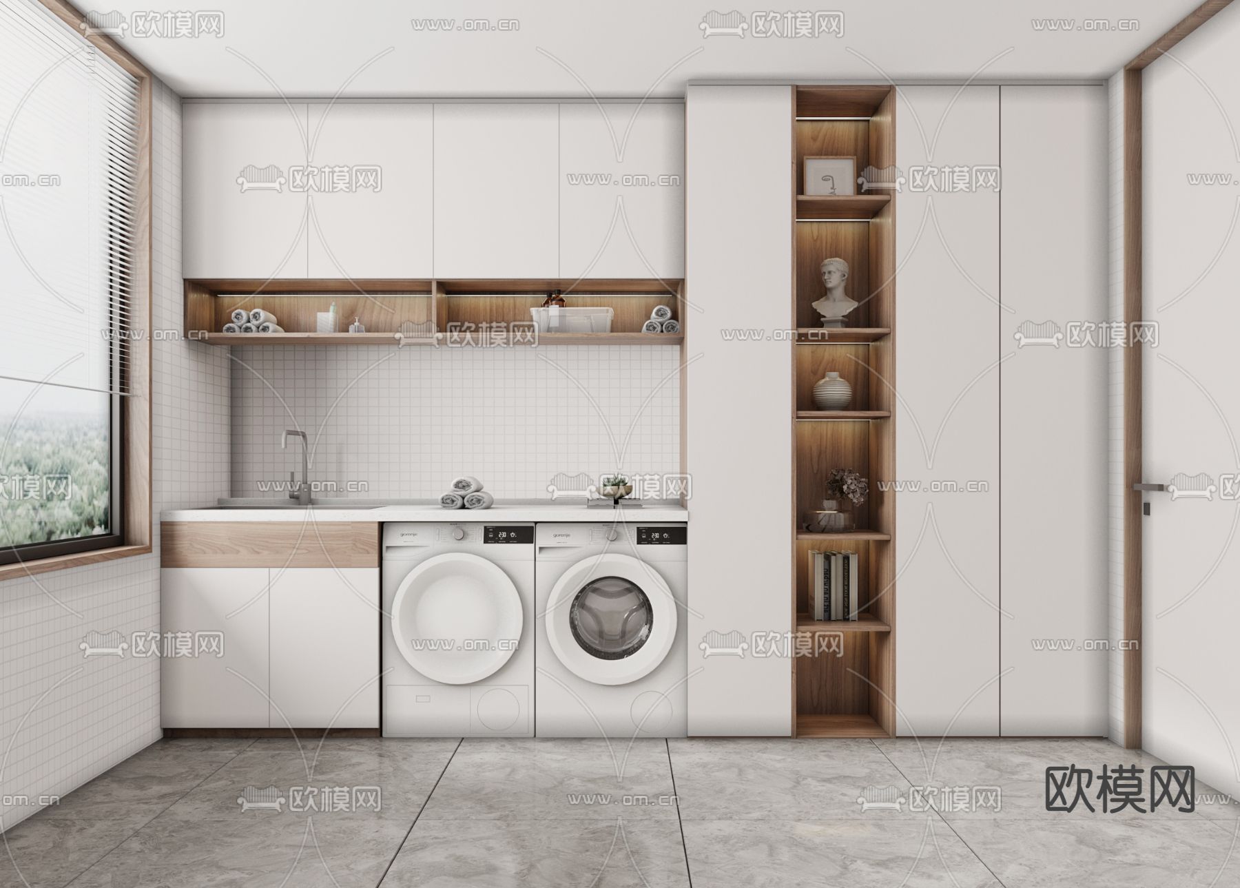 北欧阳台洗衣服su模型下载（渲染图1）