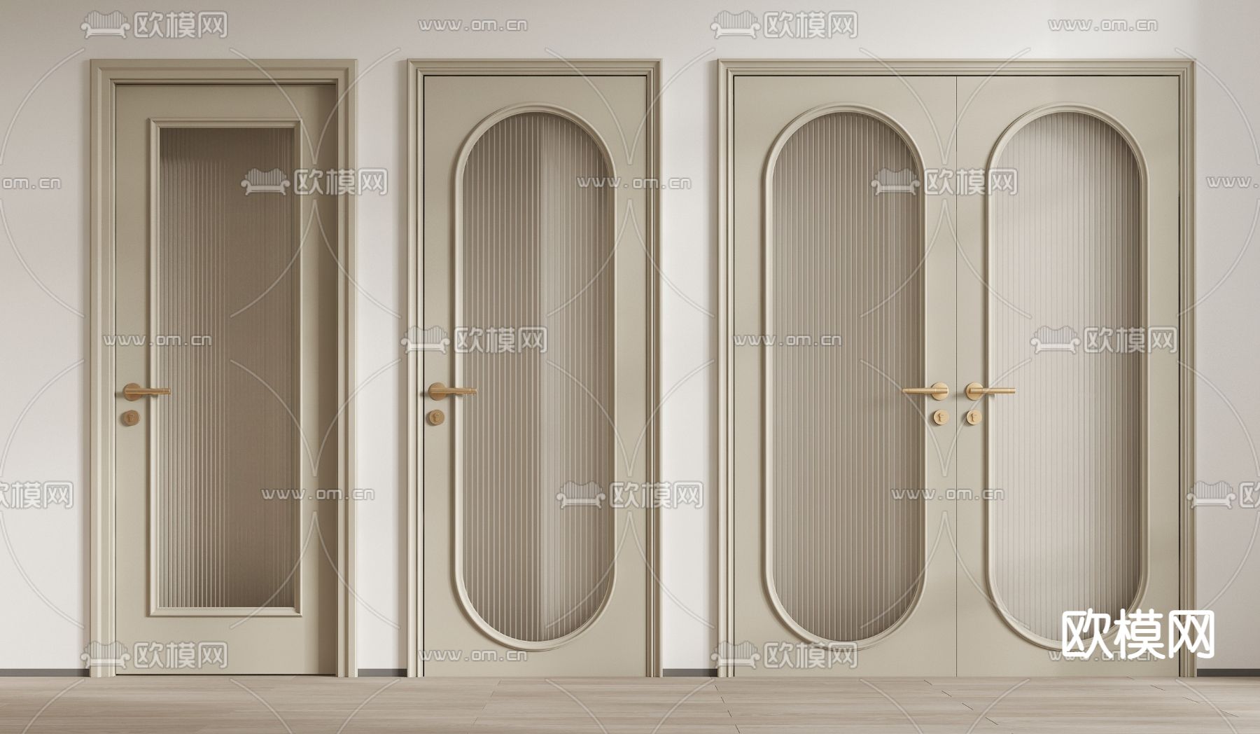 法式玻璃单开门双开门su模型下载（渲染图1）