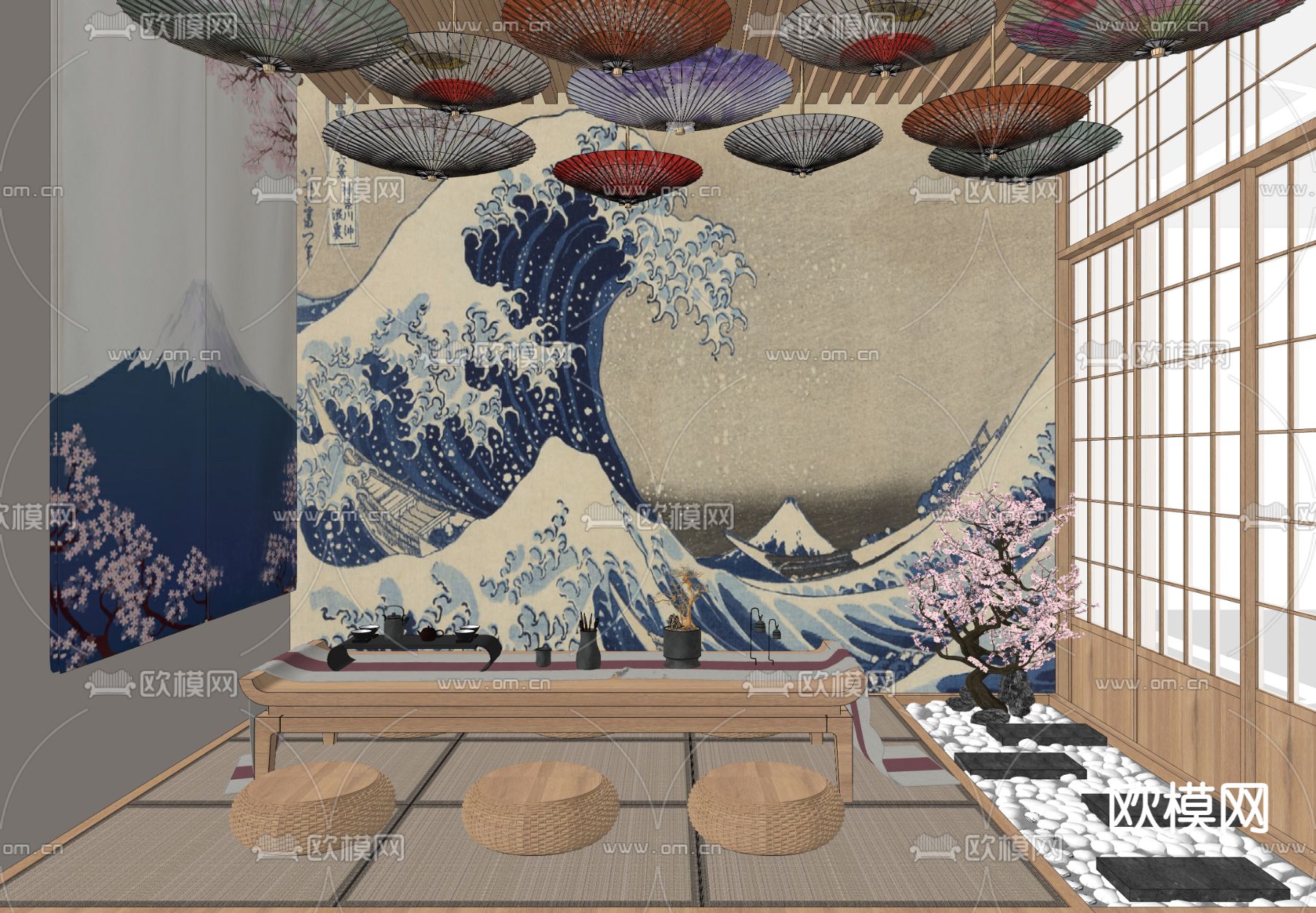 日式剧本杀包间包厢su模型下载（渲染图2）