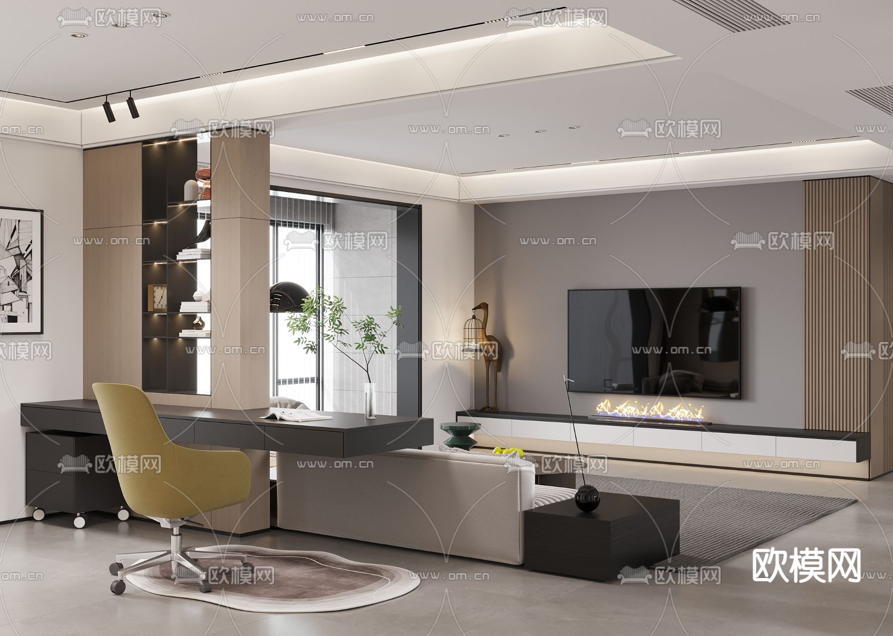 现代极简客餐厅3d模型下载（渲染图5）