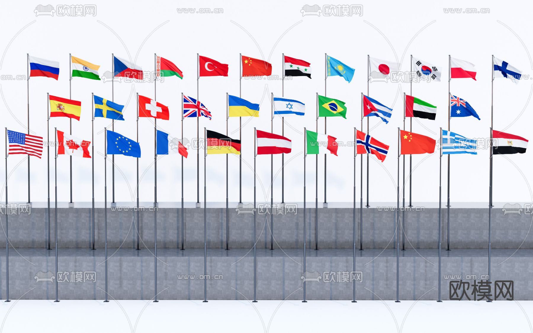 现代旗杆升旗台su模型下载（渲染图1）