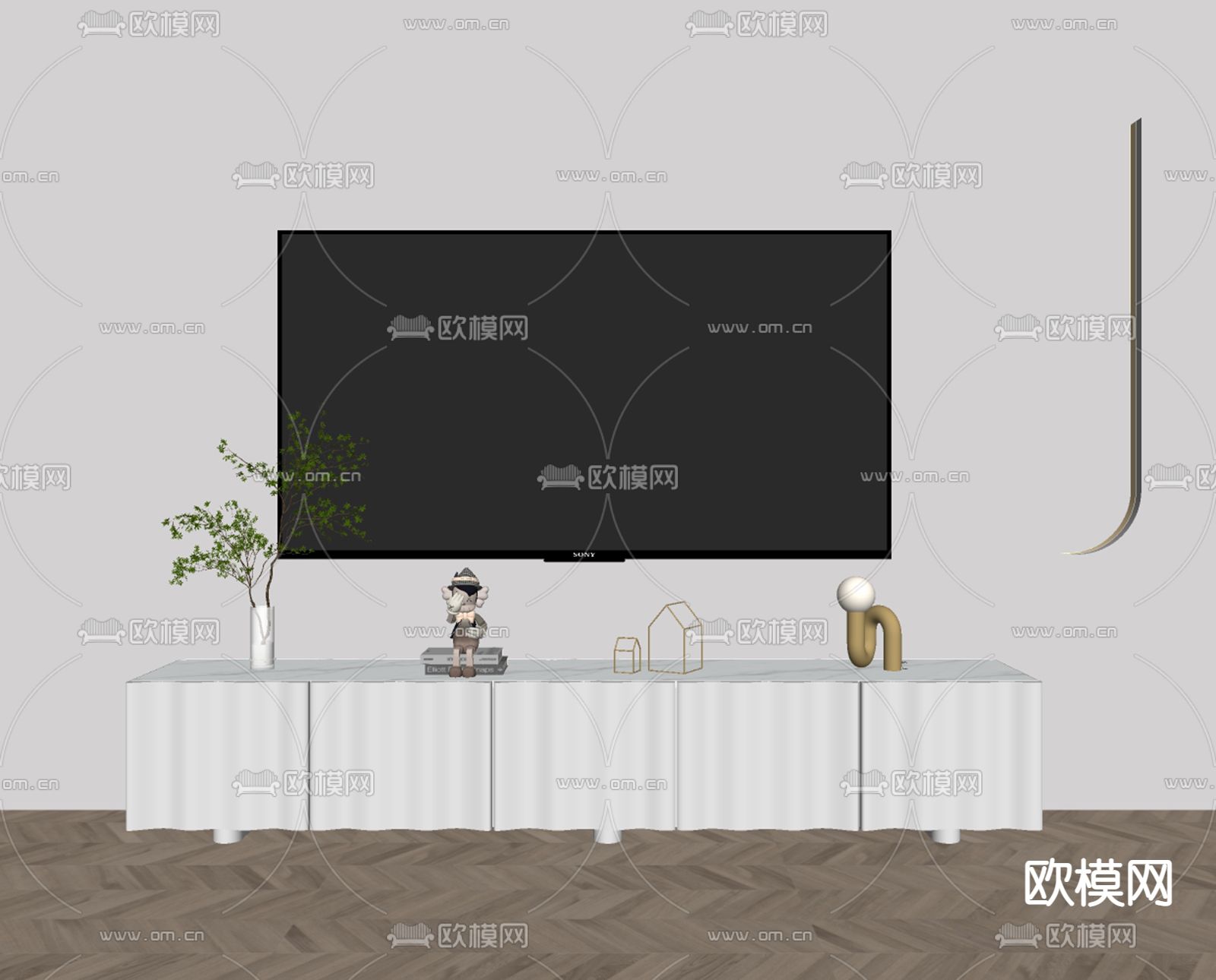 现代奶油风电视柜su模型