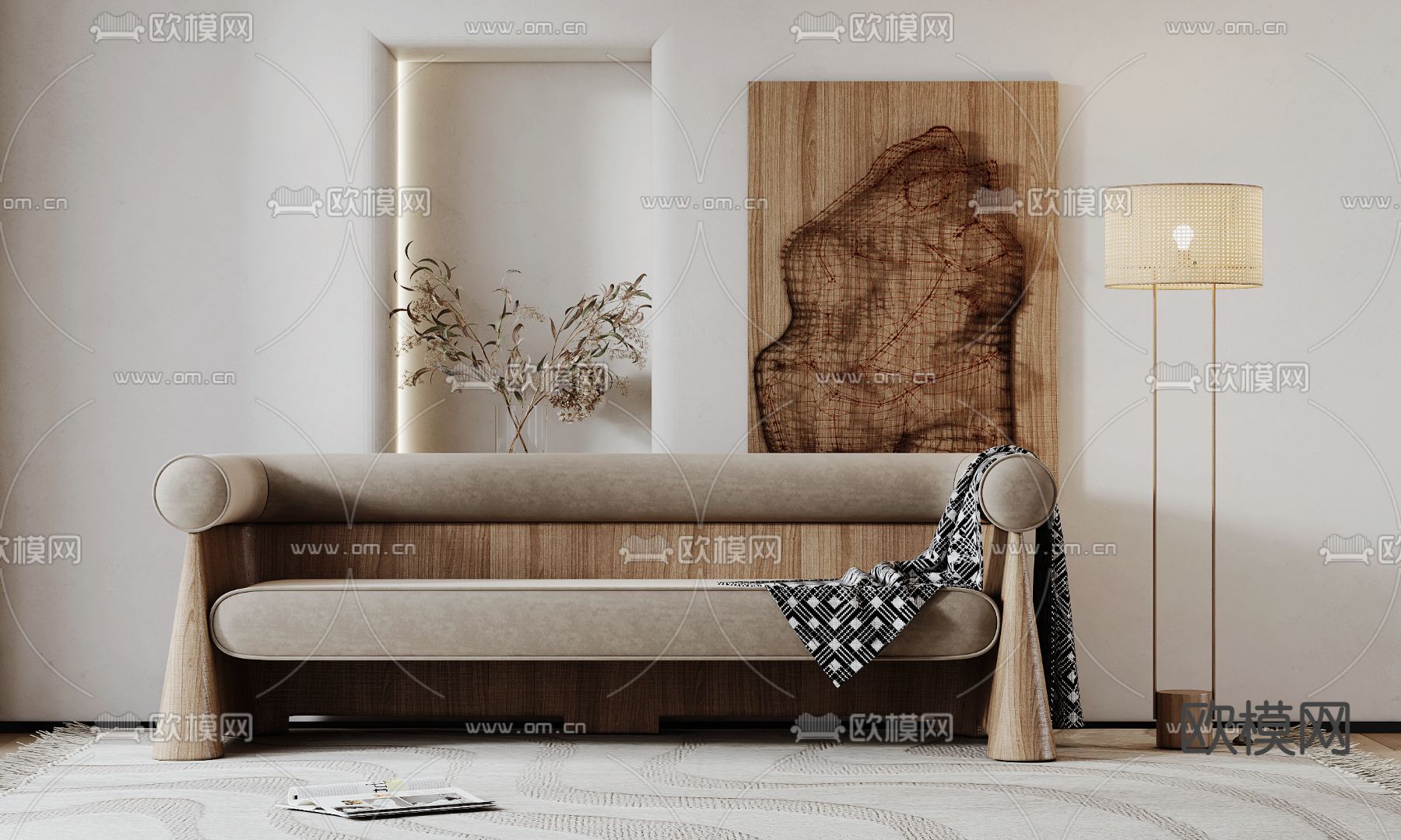 侘寂双人沙发3d模型下载（渲染图2）