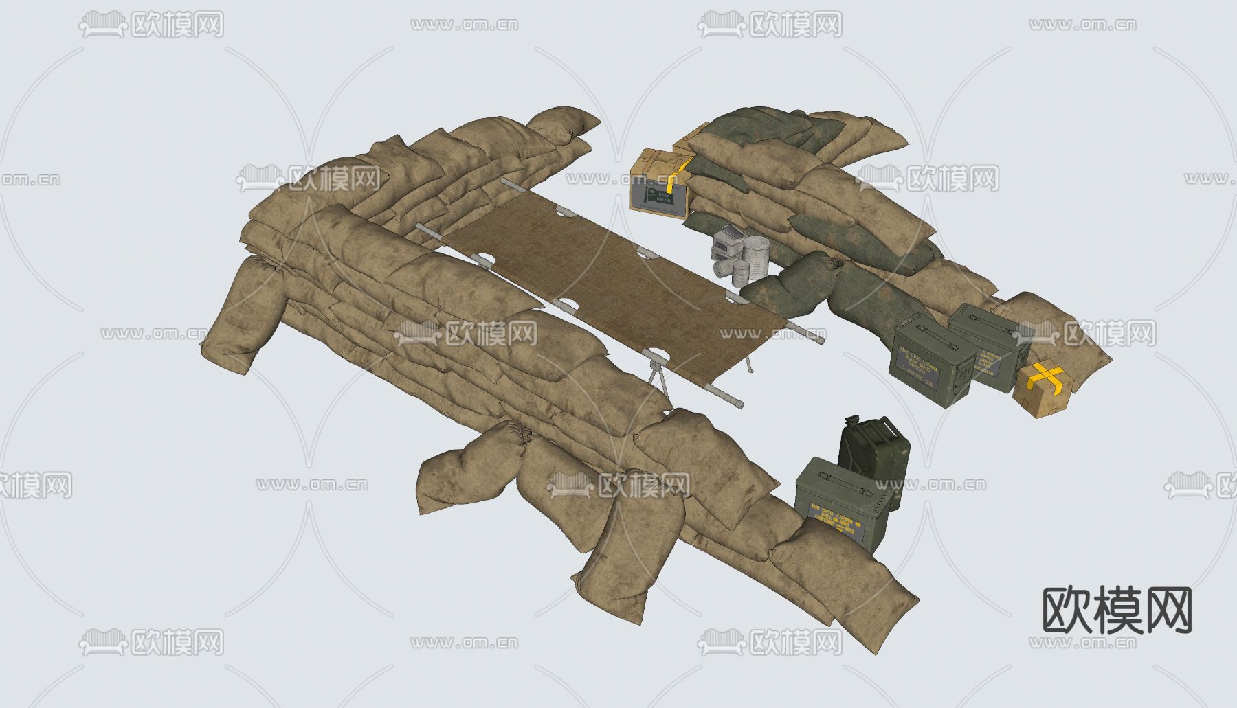 现代军事沙袋su模型下载（渲染图2）