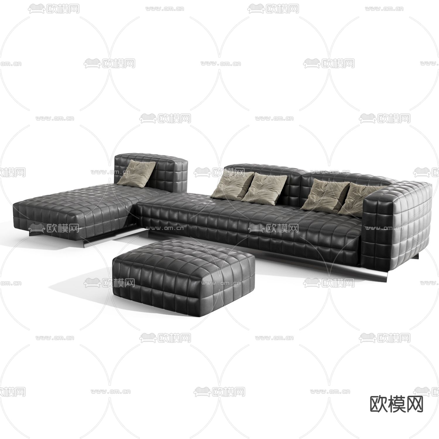 Minotti 黑皮沙发组合3d模型下载（渲染图2）