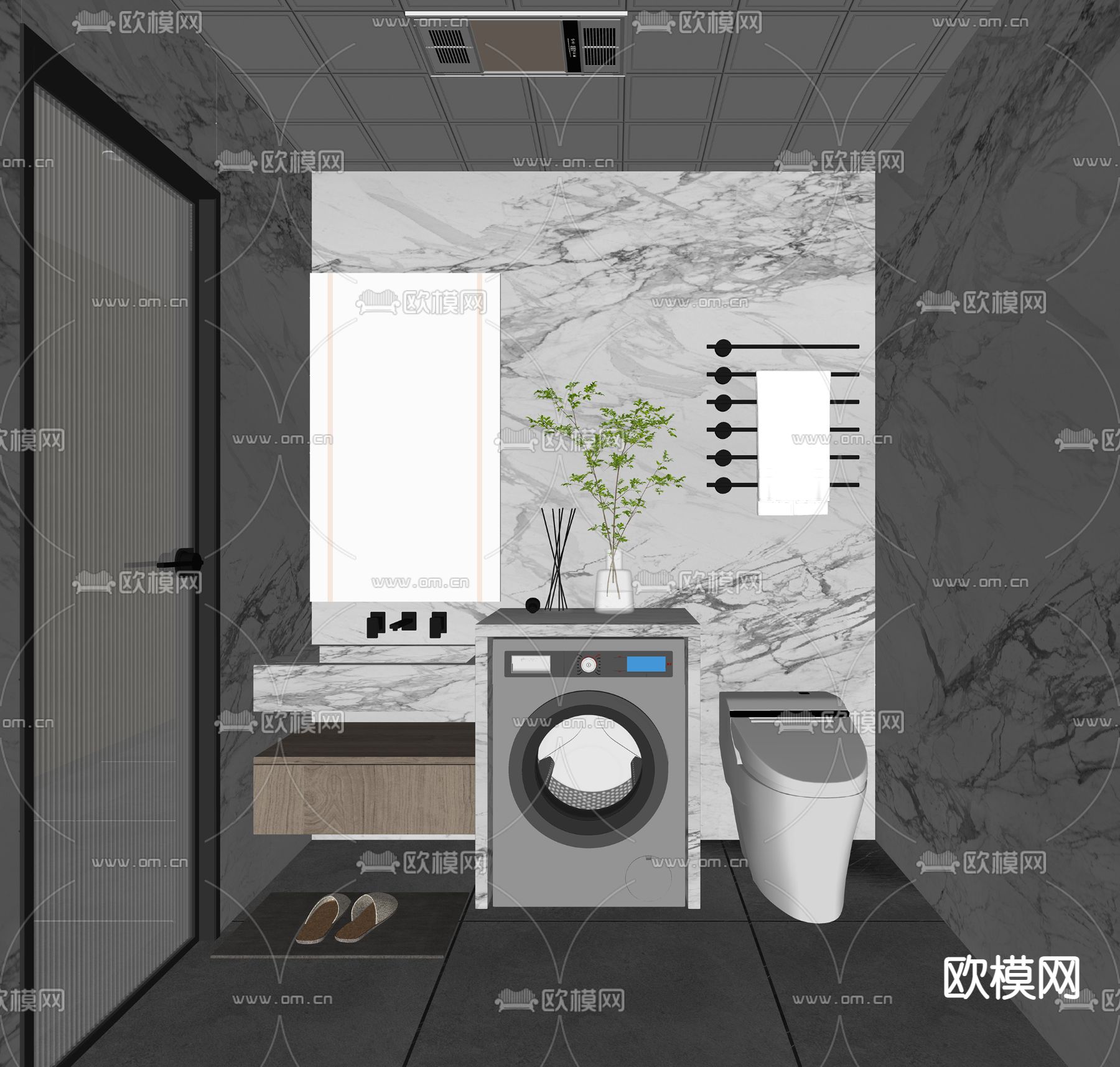 现代卫生间浴室su模型下载（渲染图2）