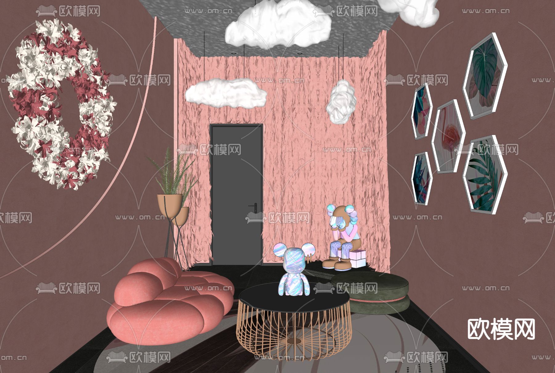 现代爱恋爱情剧本杀包间包厢su模型下载（渲染图2）