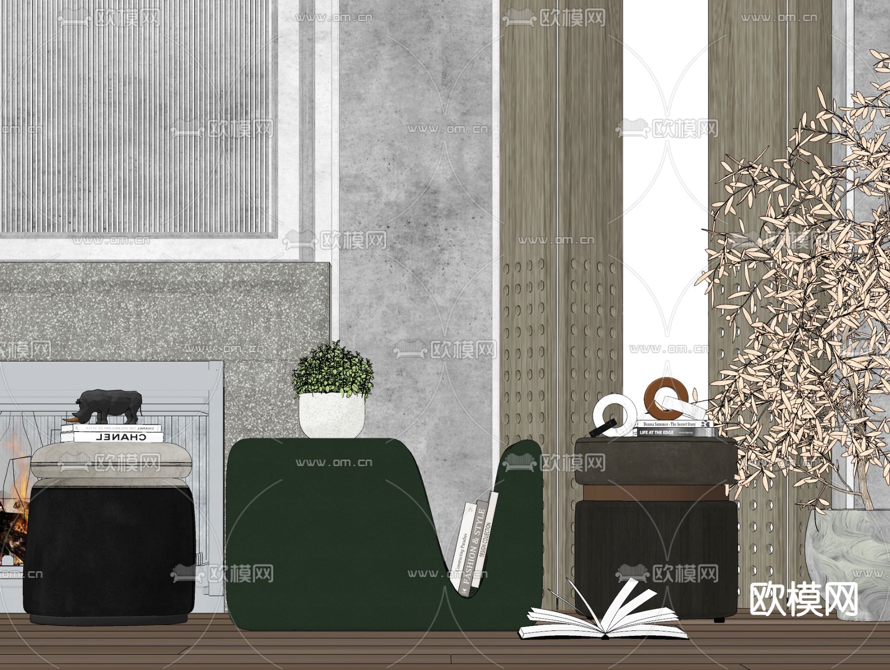 现代轻奢矮凳化妆凳组合su模型下载（渲染图2）