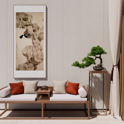  新中式罗汉床su模型 