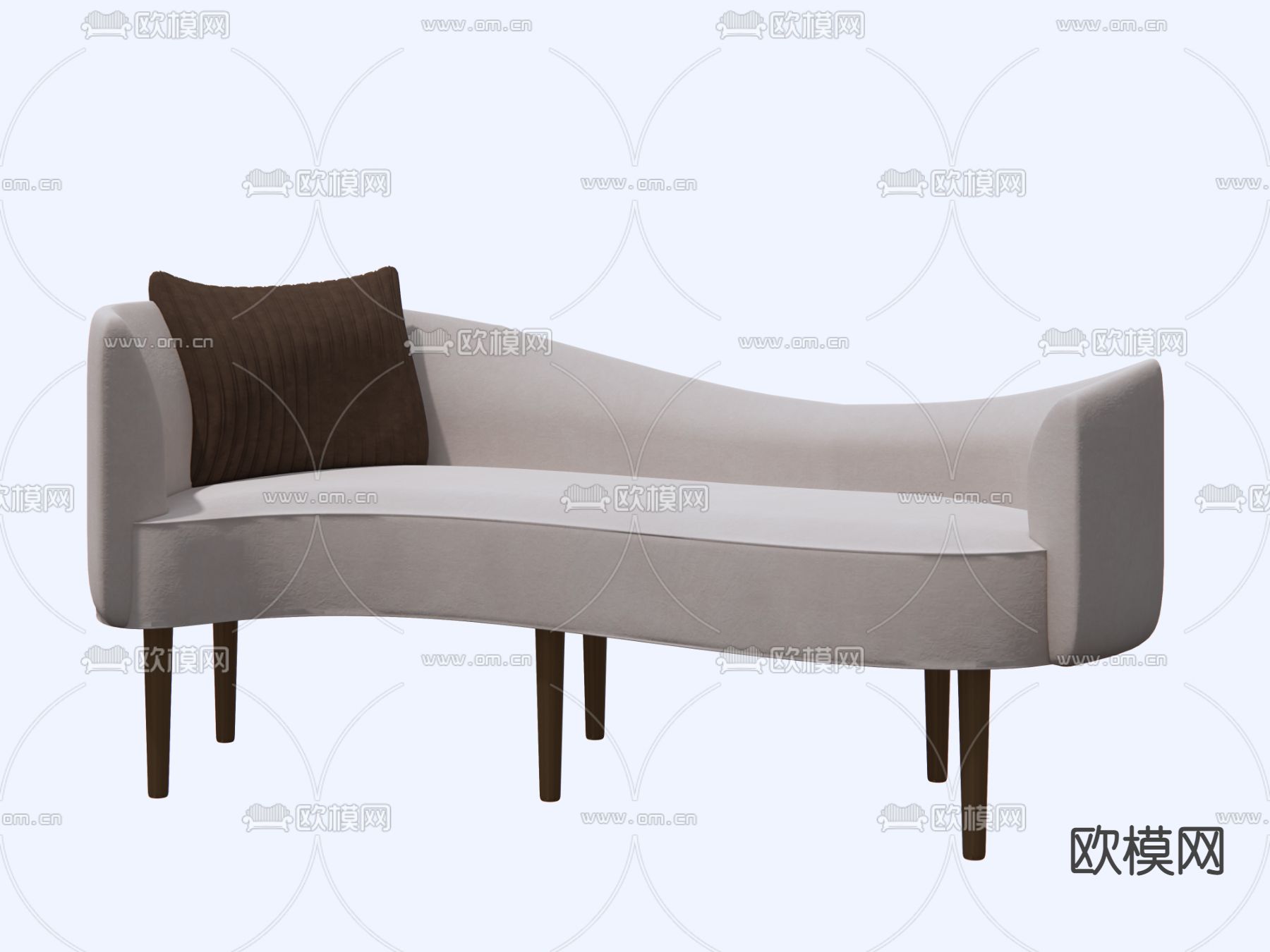 现代浅啡色沙发贵妃椅su模型下载（渲染图1）