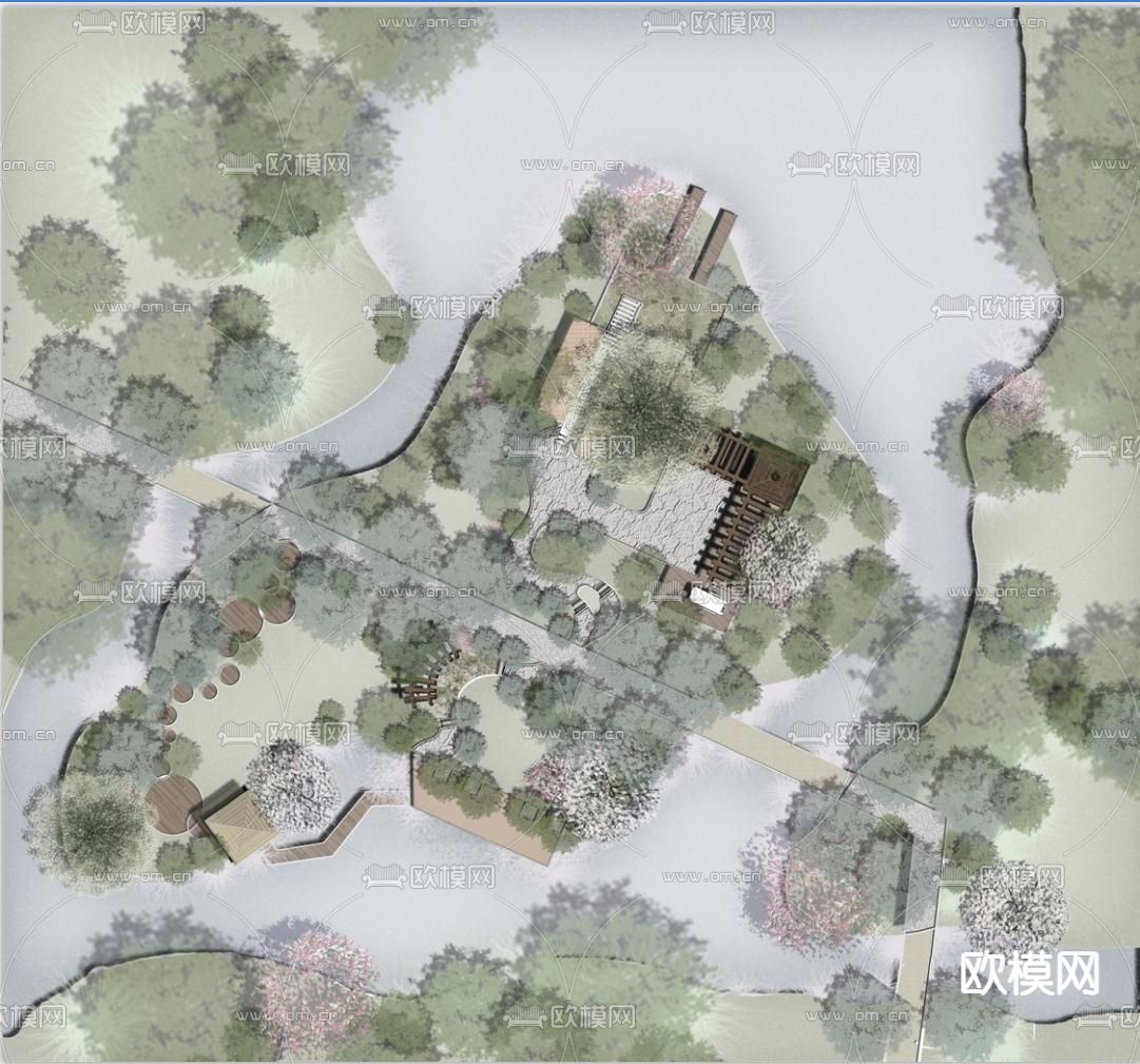 现代湿地公园鸟瞰平面图psd下载