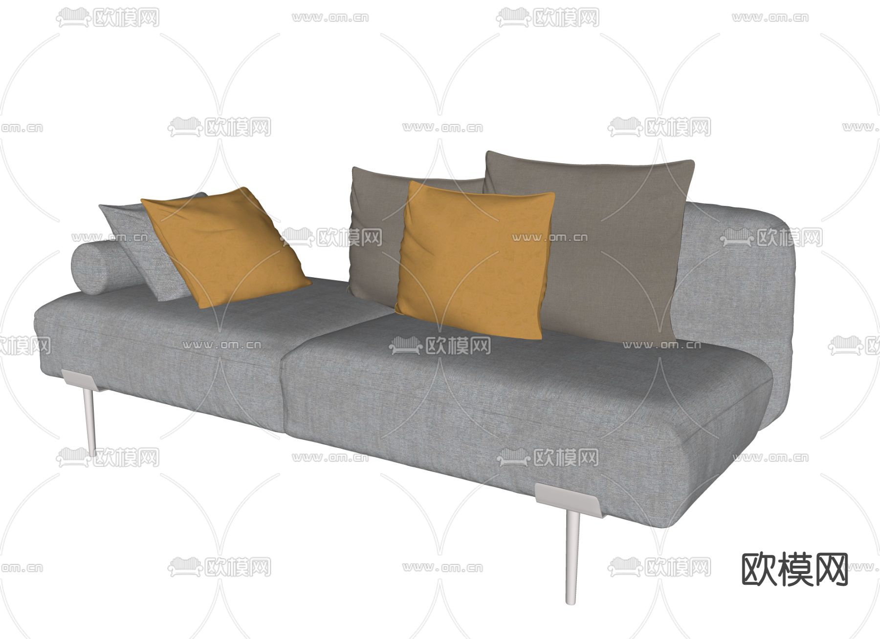 北欧灰色沙发贵妃椅su模型