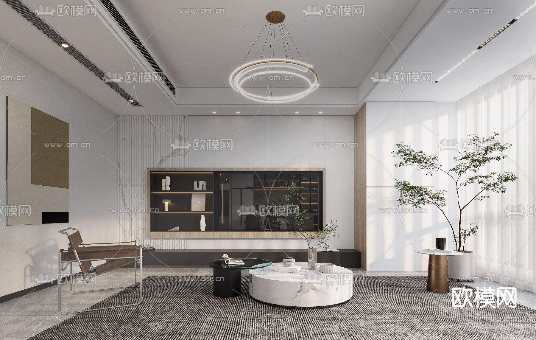 现代轻奢客餐厅3d模型下载（渲染图2）