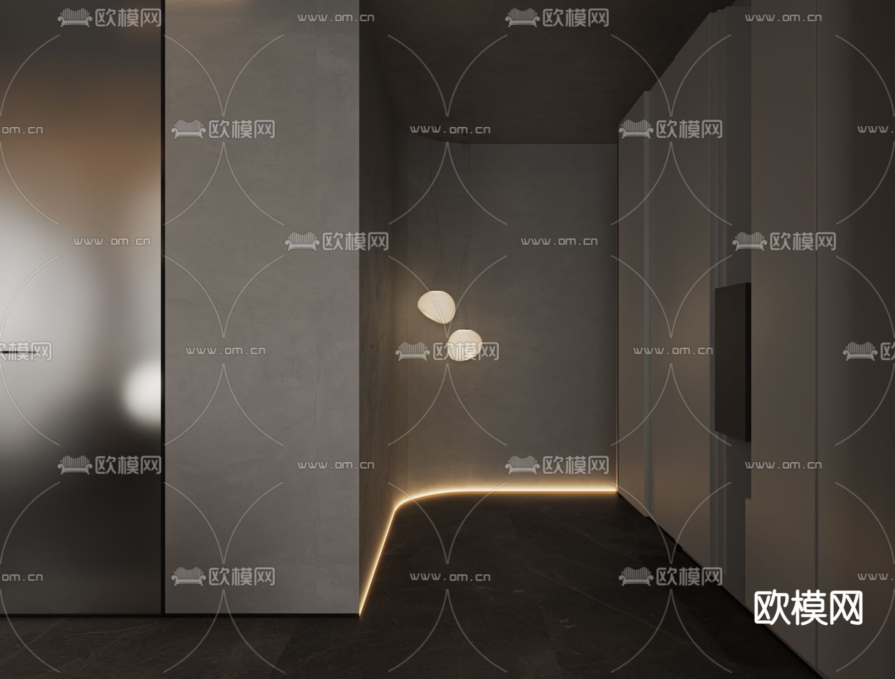 现代高级灰客厅餐厅3d模型下载（渲染图4）