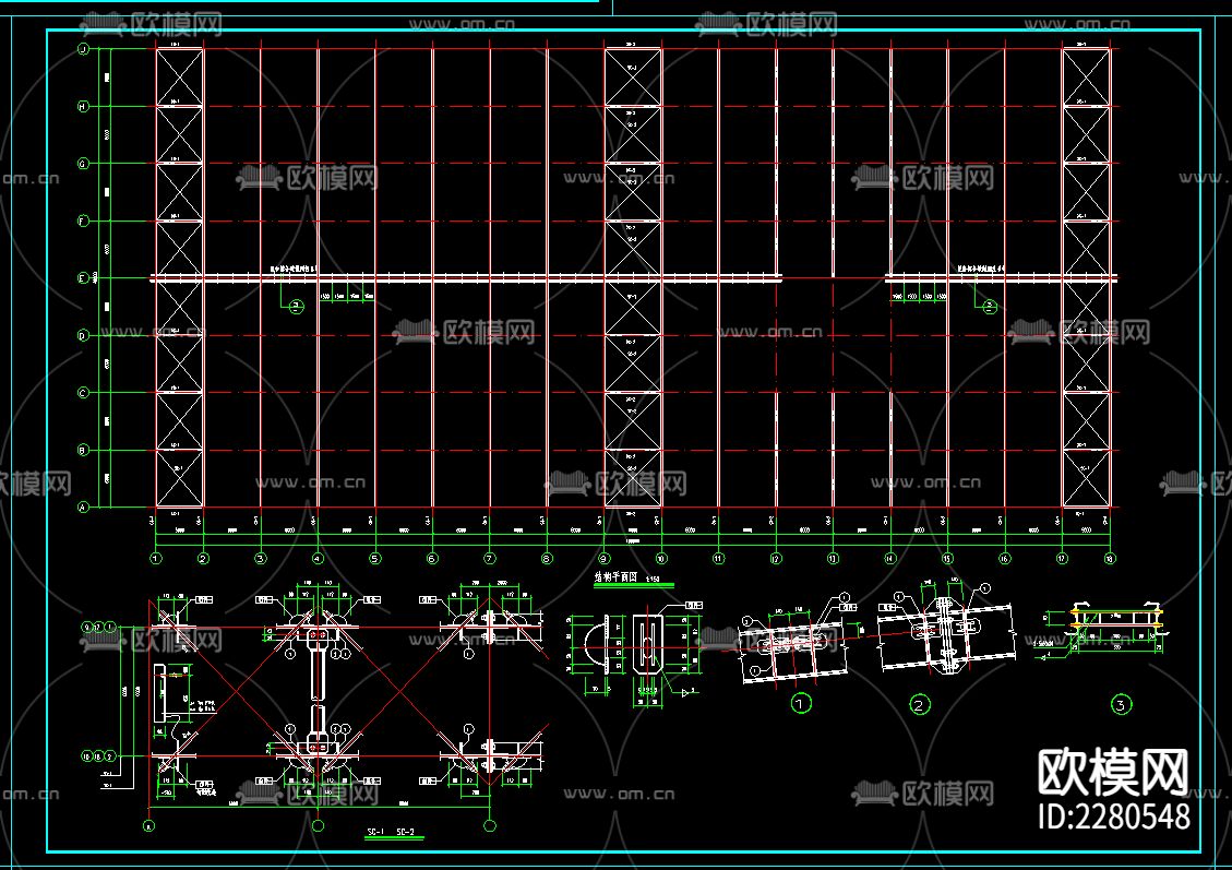 工业厂房cad施工图下载（渲染图2）