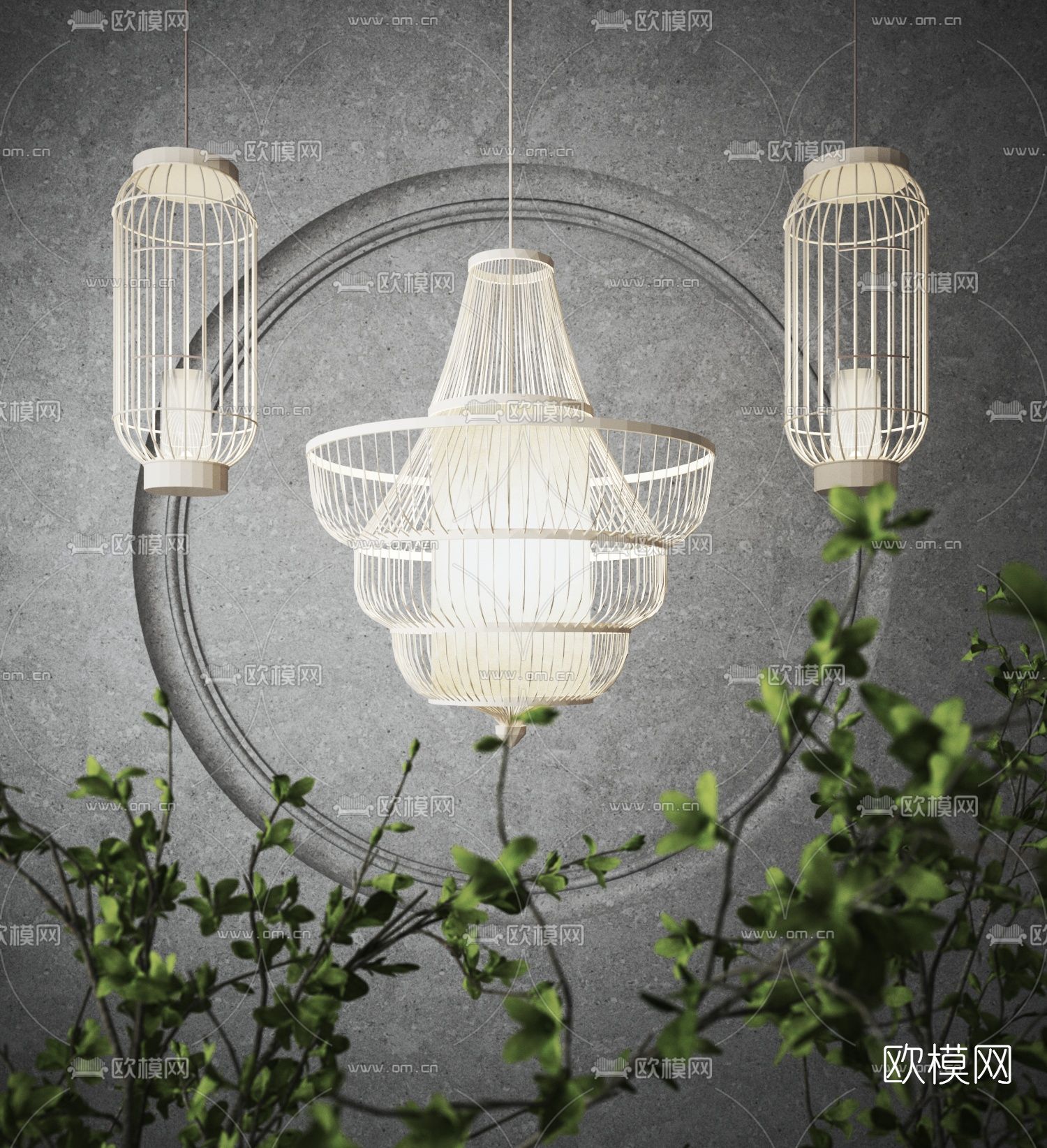 新中式吊灯3d模型下载