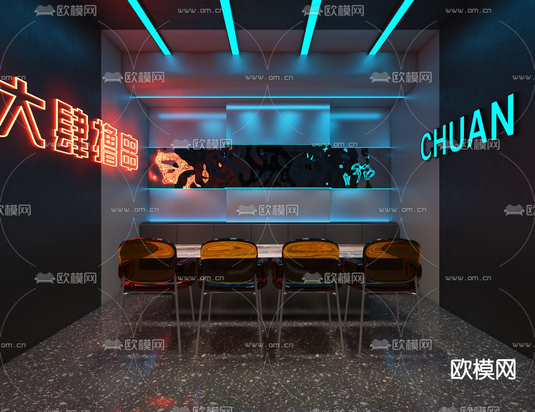 现代烧烤店火锅店3d模型下载（渲染图3）