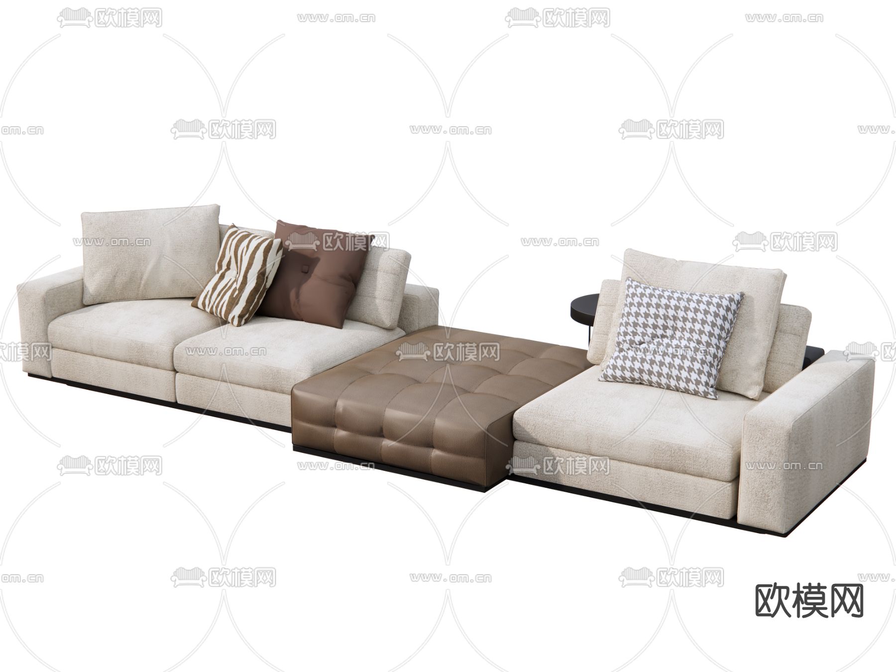奶油风多人沙发su模型下载（渲染图1）