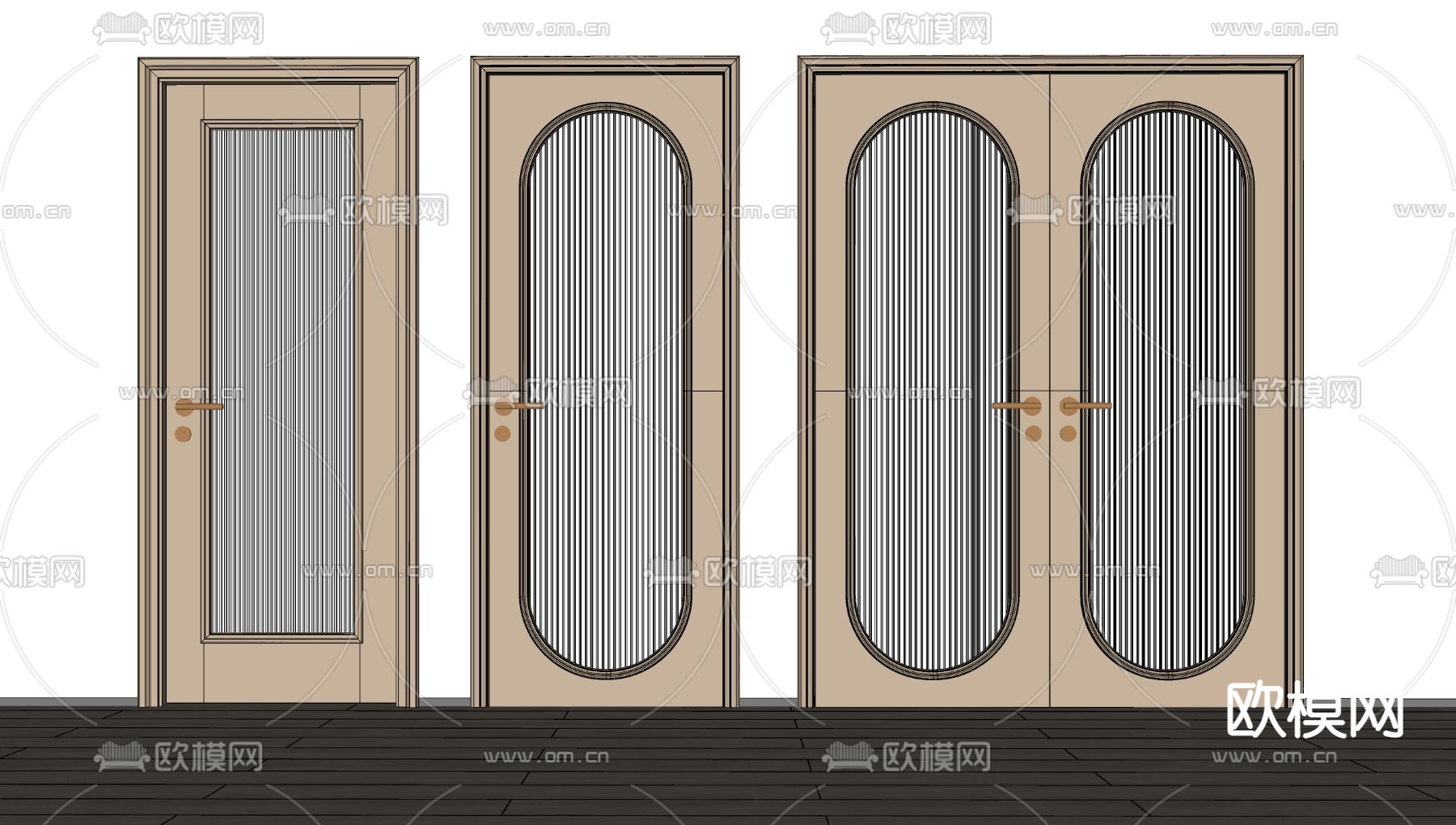 法式玻璃单开门双开门su模型下载（渲染图2）