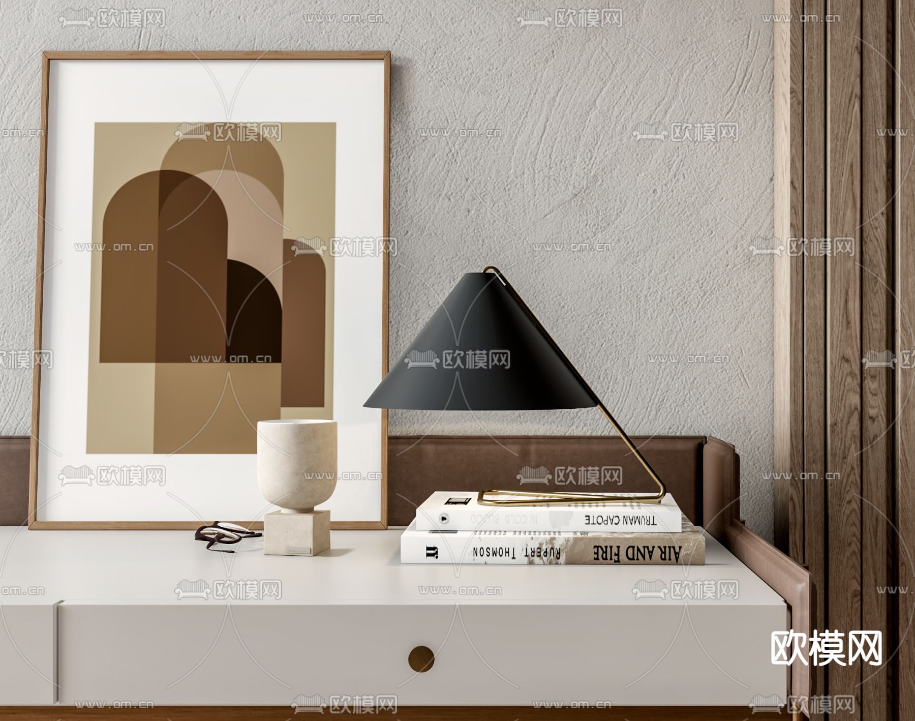 现代台灯 装饰画 书籍摆件su模型