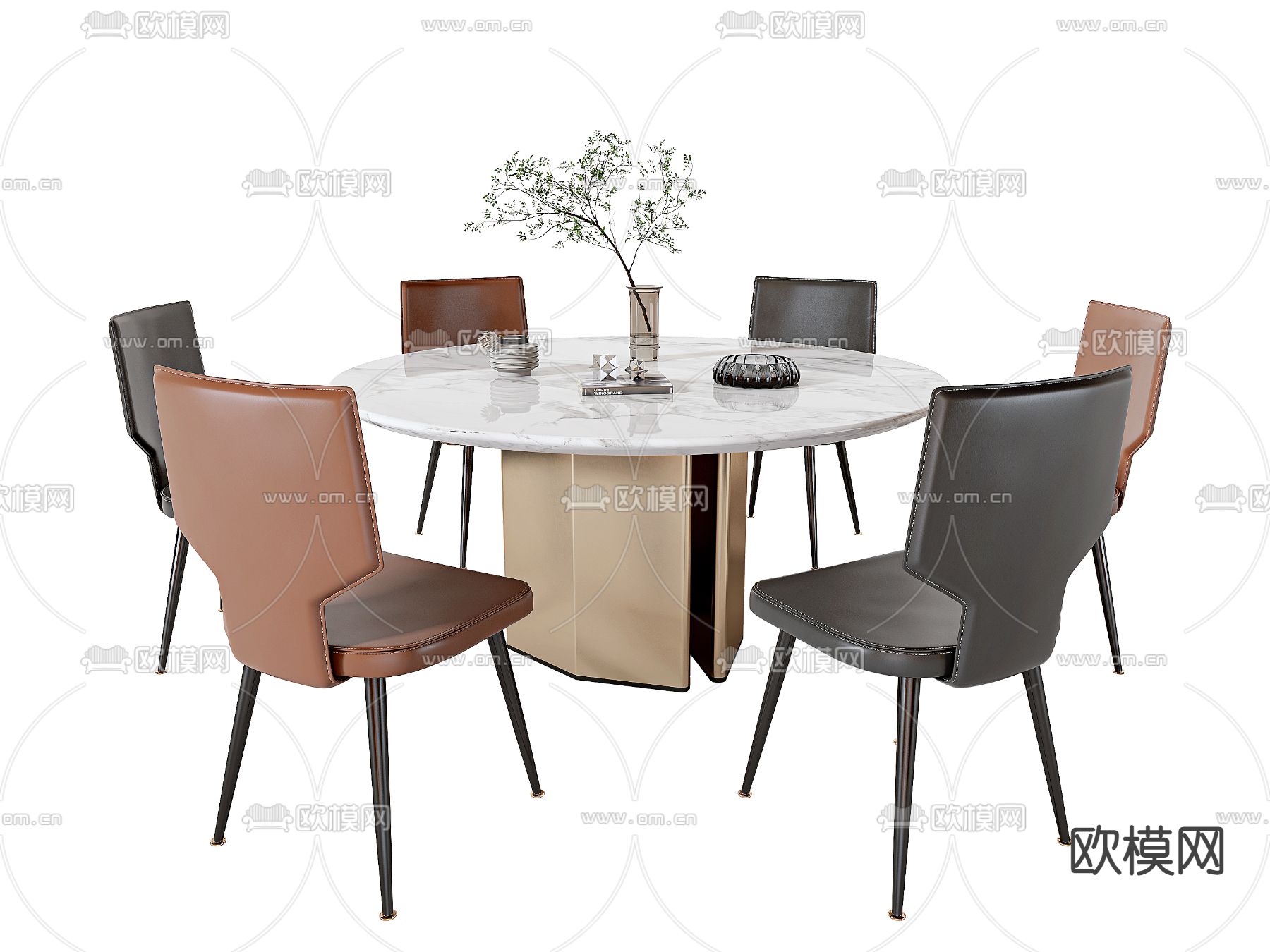 现代圆形餐桌椅3d模型下载（渲染图1）