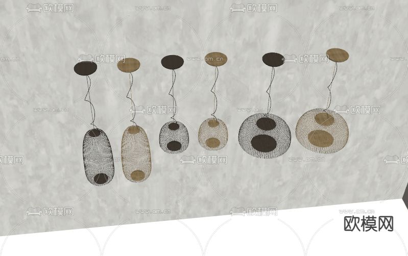 日式藤编吊灯su模型下载（渲染图2）
