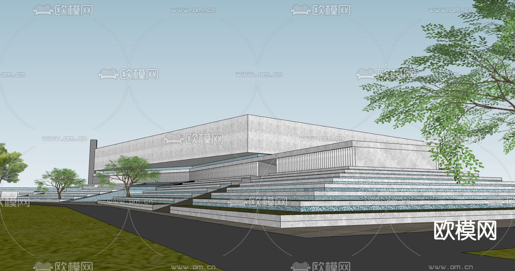 现代城市滨水公园景观su模型下载（渲染图2）