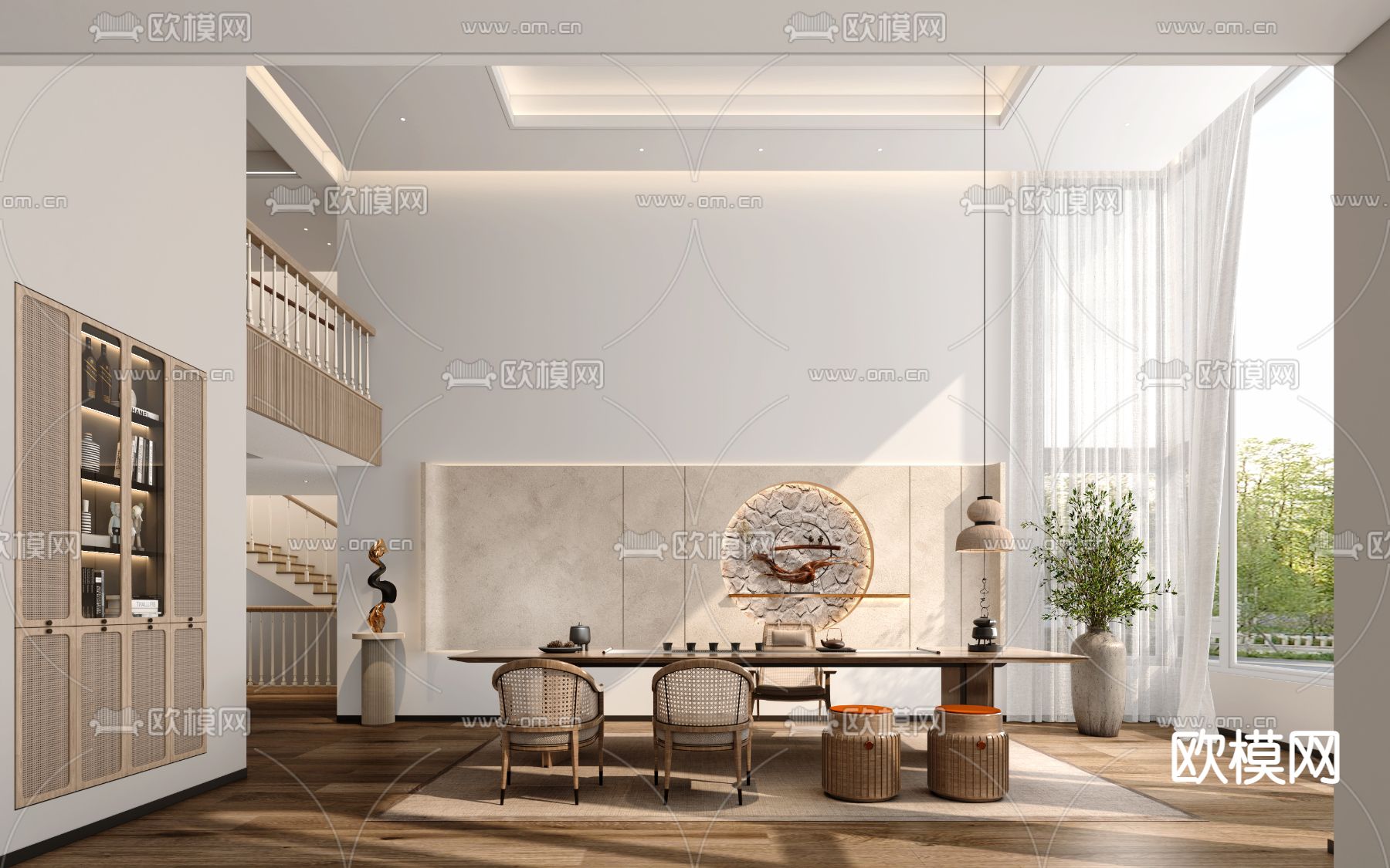 新中式茶室su模型下载_ID12108962_sketchup模型下载-欧模网