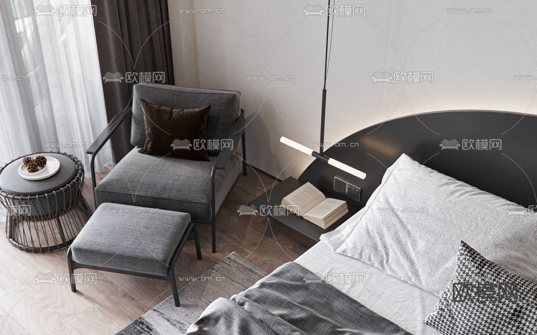 侘寂风民宿客房3d模型下载（渲染图3）