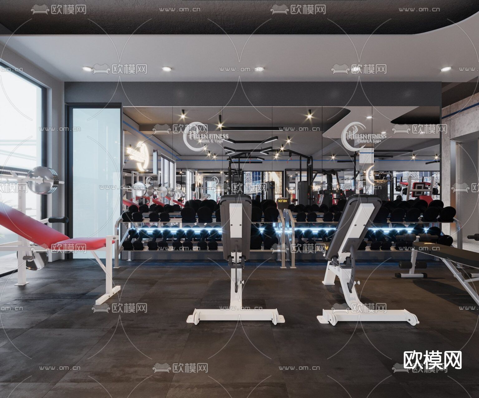 现代轻奢创意健身房免费3d模型下载（渲染图4）