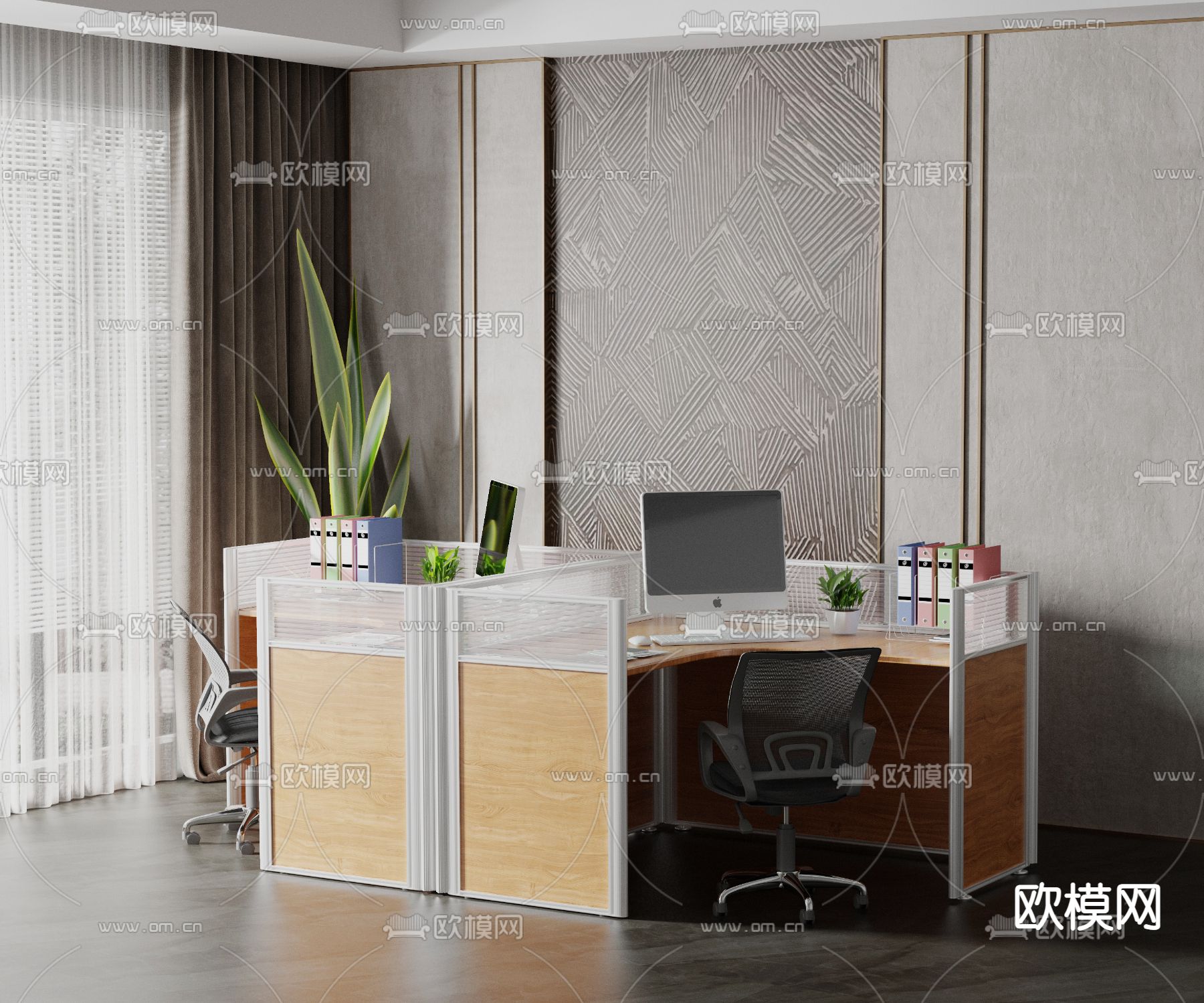 现代卡位办公桌椅3d模型下载